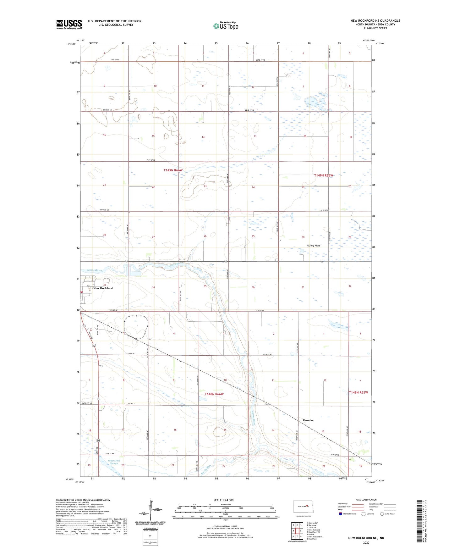 New Rockford NE North Dakota US Topo Map Image