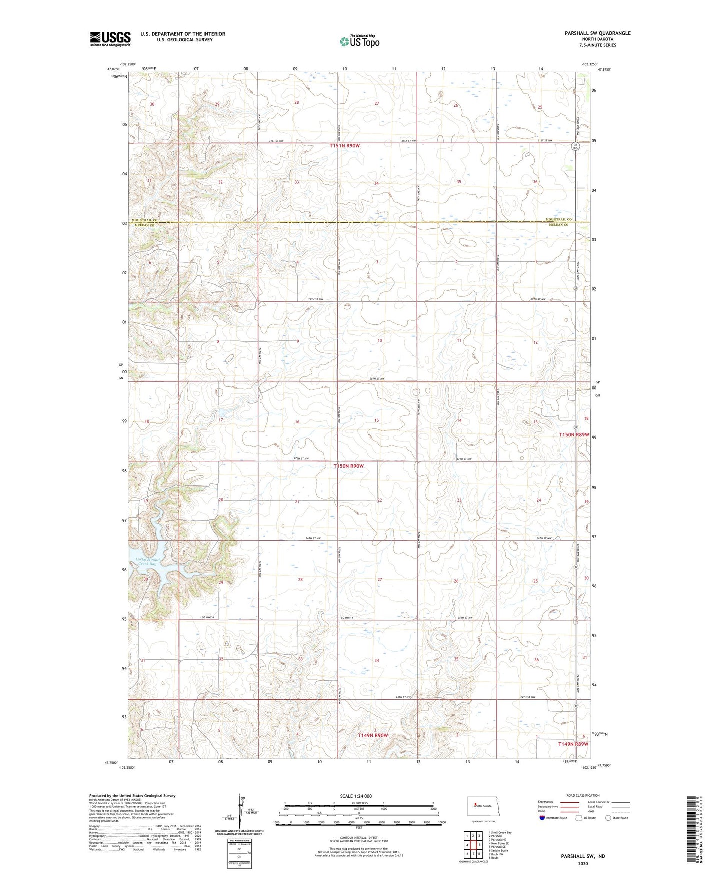 Parshall SW North Dakota US Topo Map Image