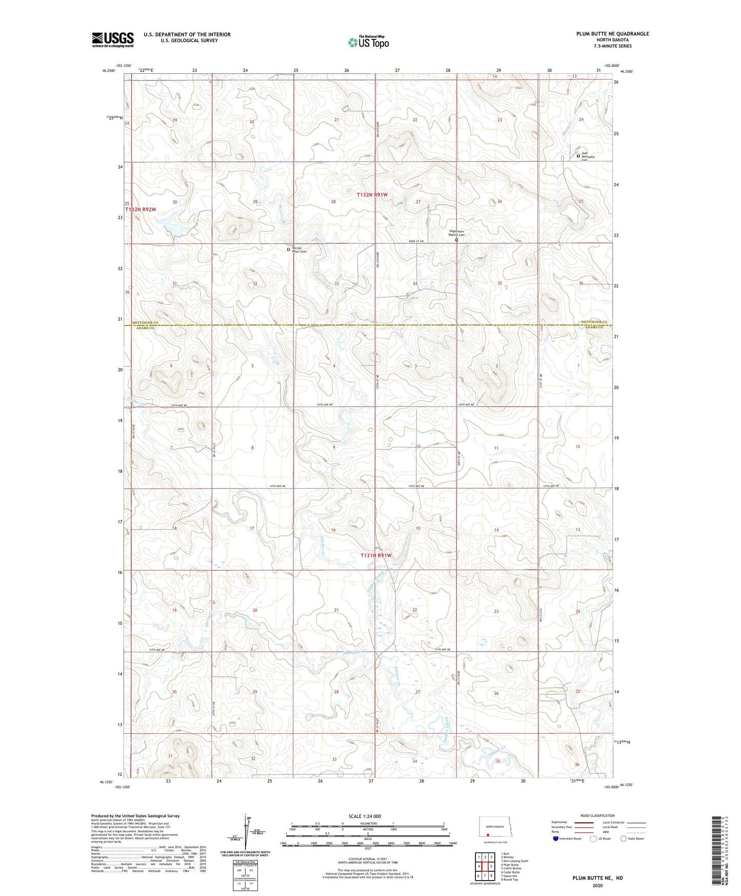 Plum Butte NE North Dakota US Topo Map Image