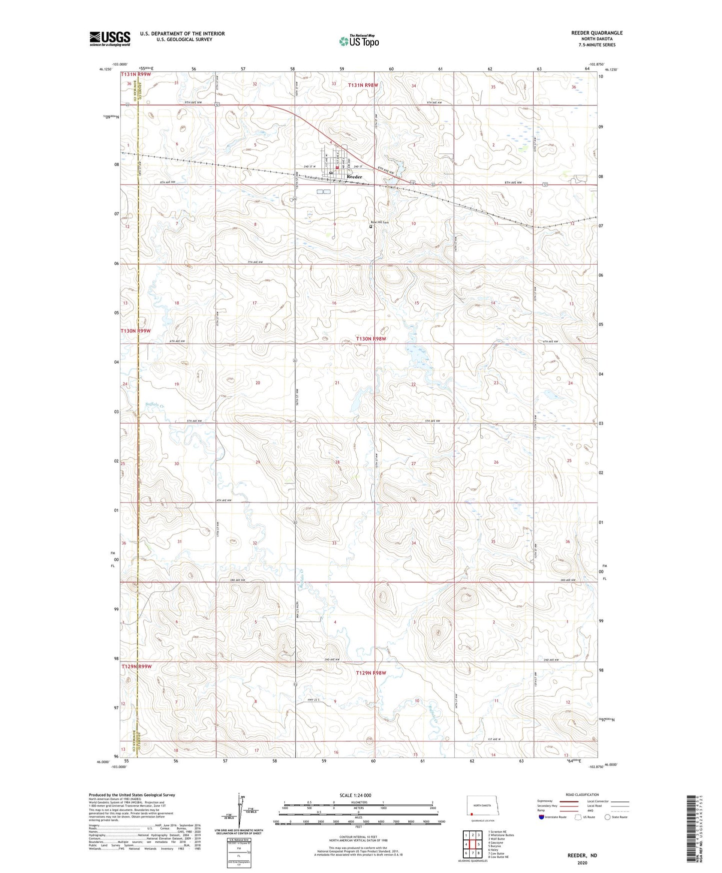 Reeder North Dakota US Topo Map Image