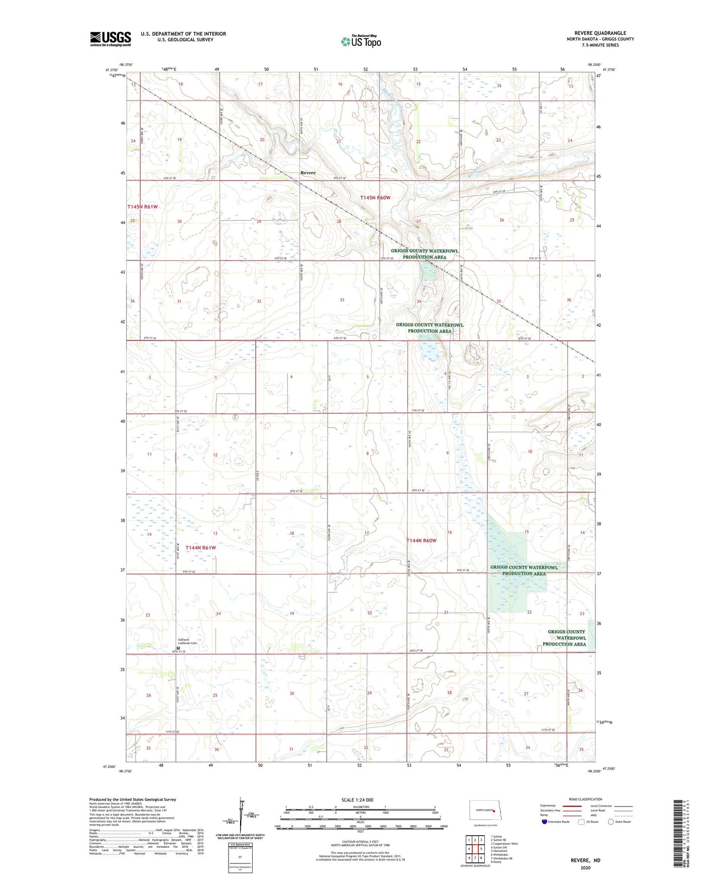 Revere North Dakota US Topo Map Image