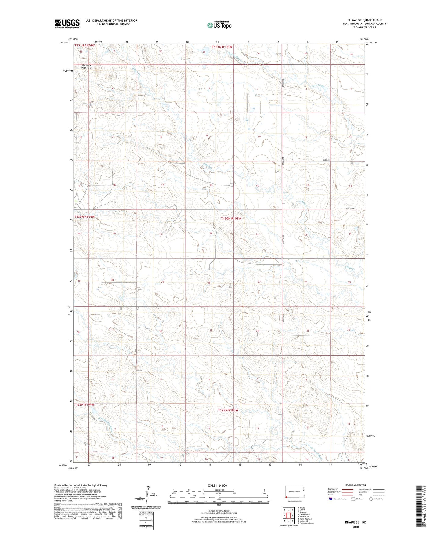 Rhame SE North Dakota US Topo Map Image