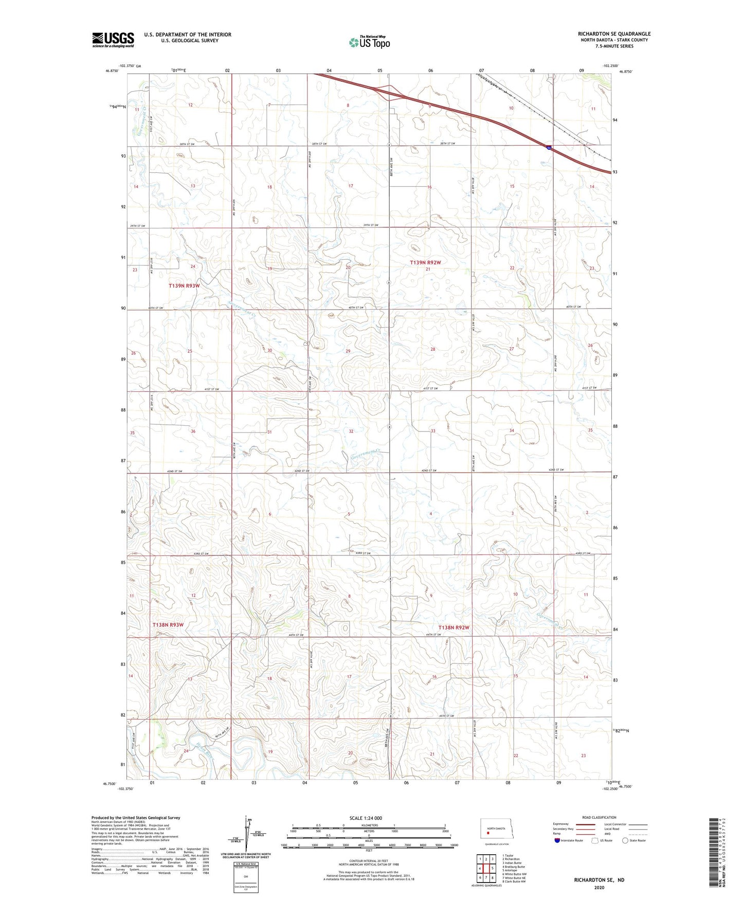 Richardton SE North Dakota US Topo Map Image