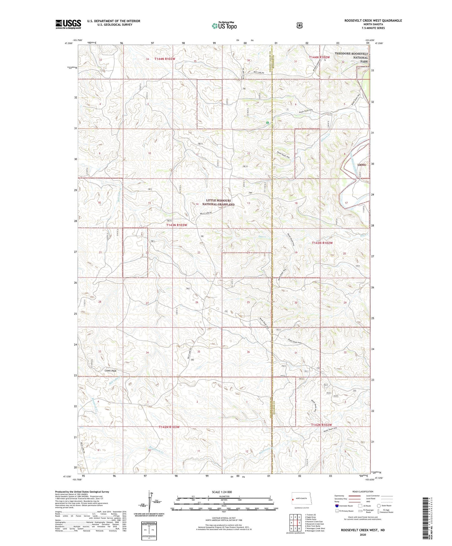 Roosevelt Creek West North Dakota US Topo Map Image
