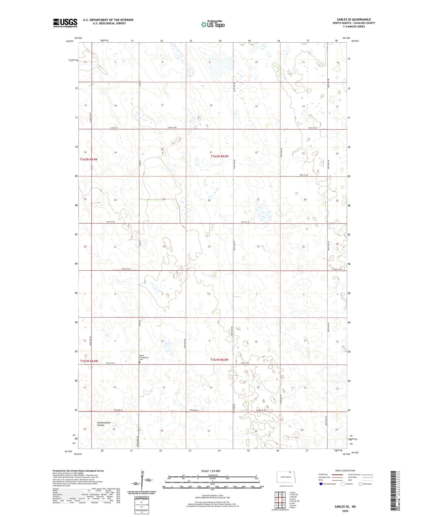 Sarles SE North Dakota US Topo Map Image