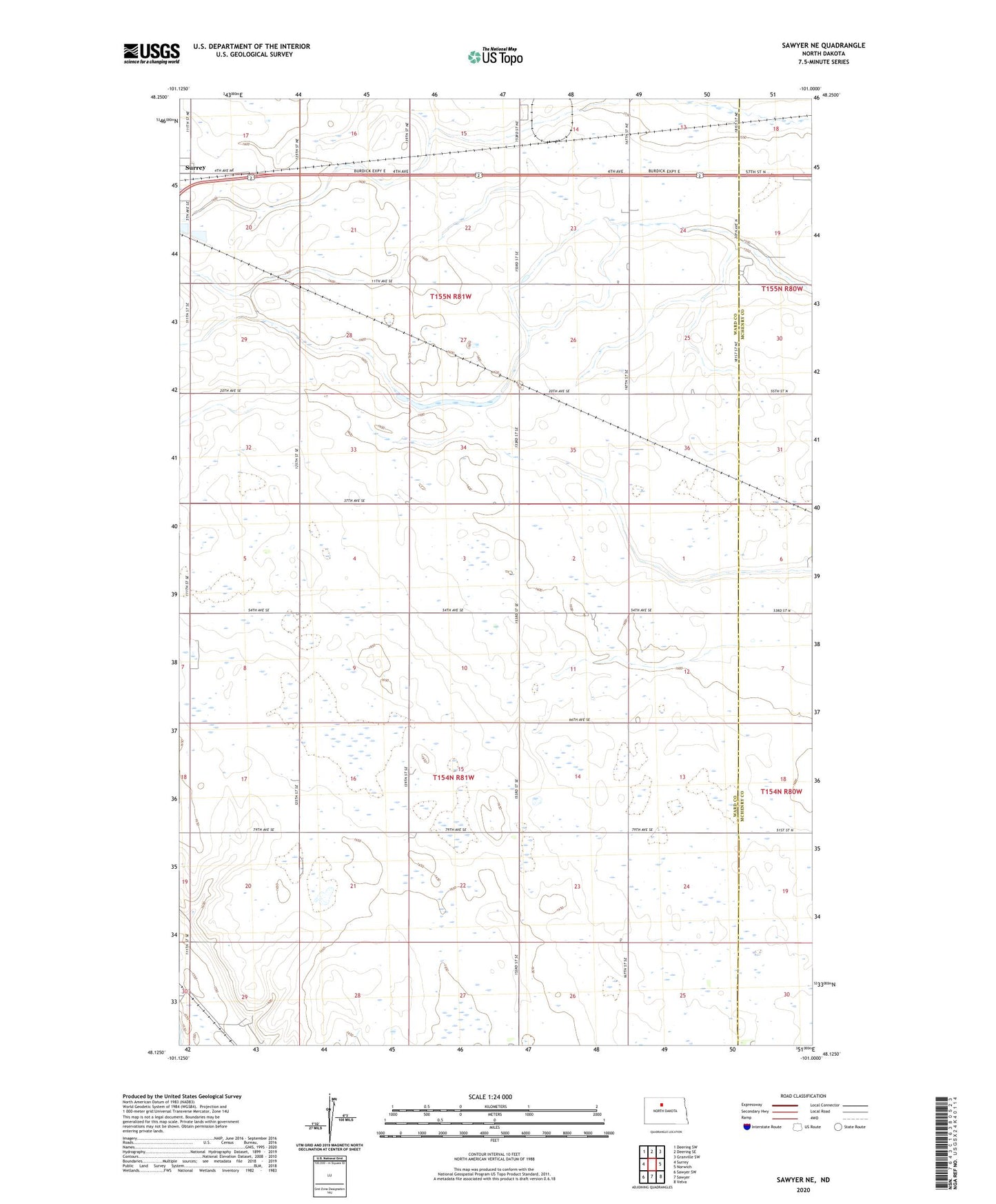 Sawyer NE North Dakota US Topo Map Image