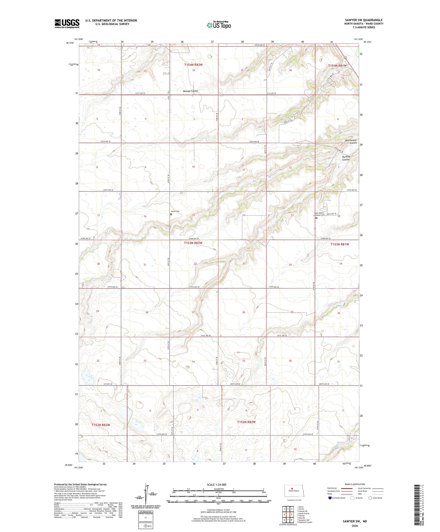 Sawyer SW North Dakota US Topo Map Image