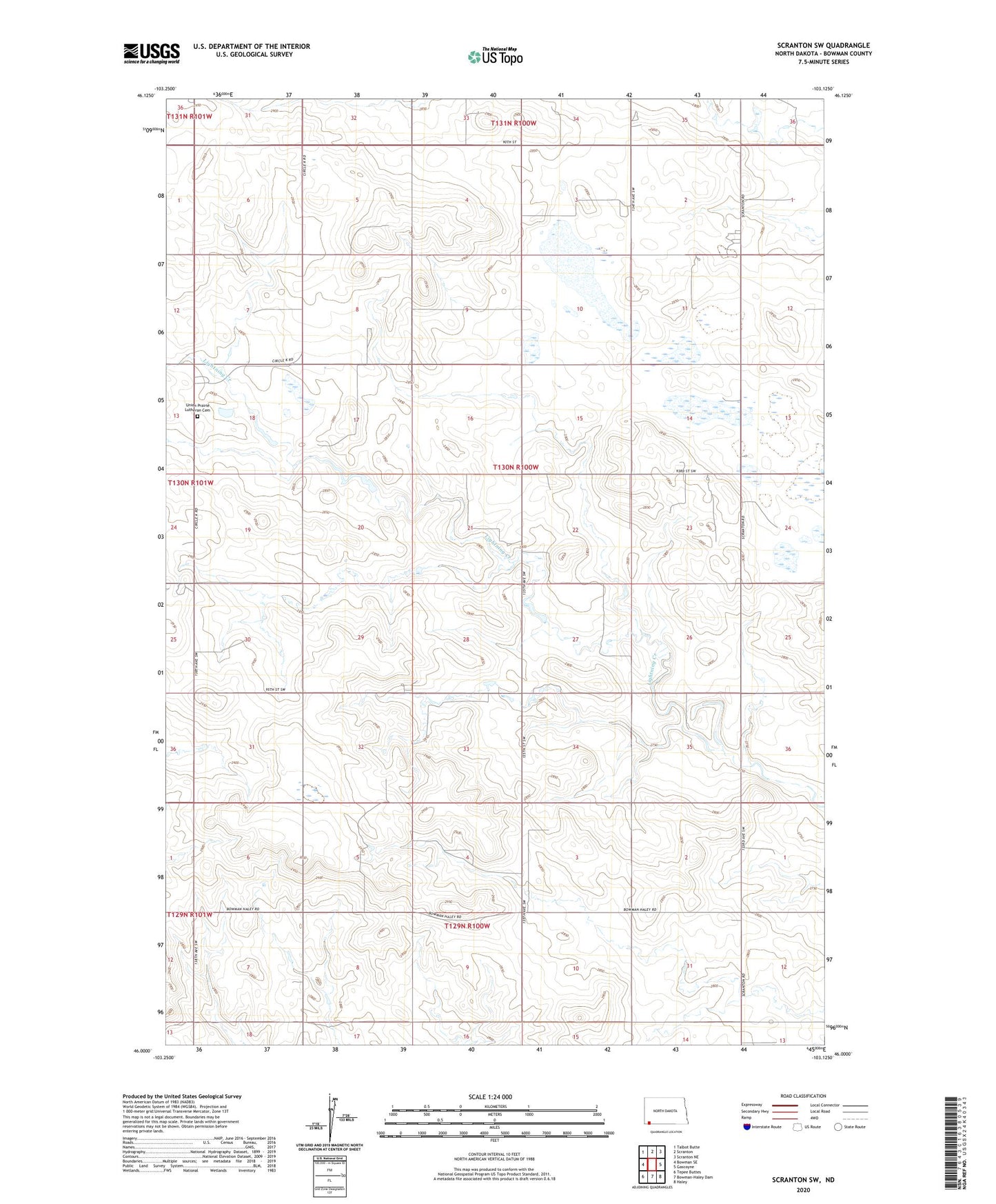 Scranton SW North Dakota US Topo Map Image