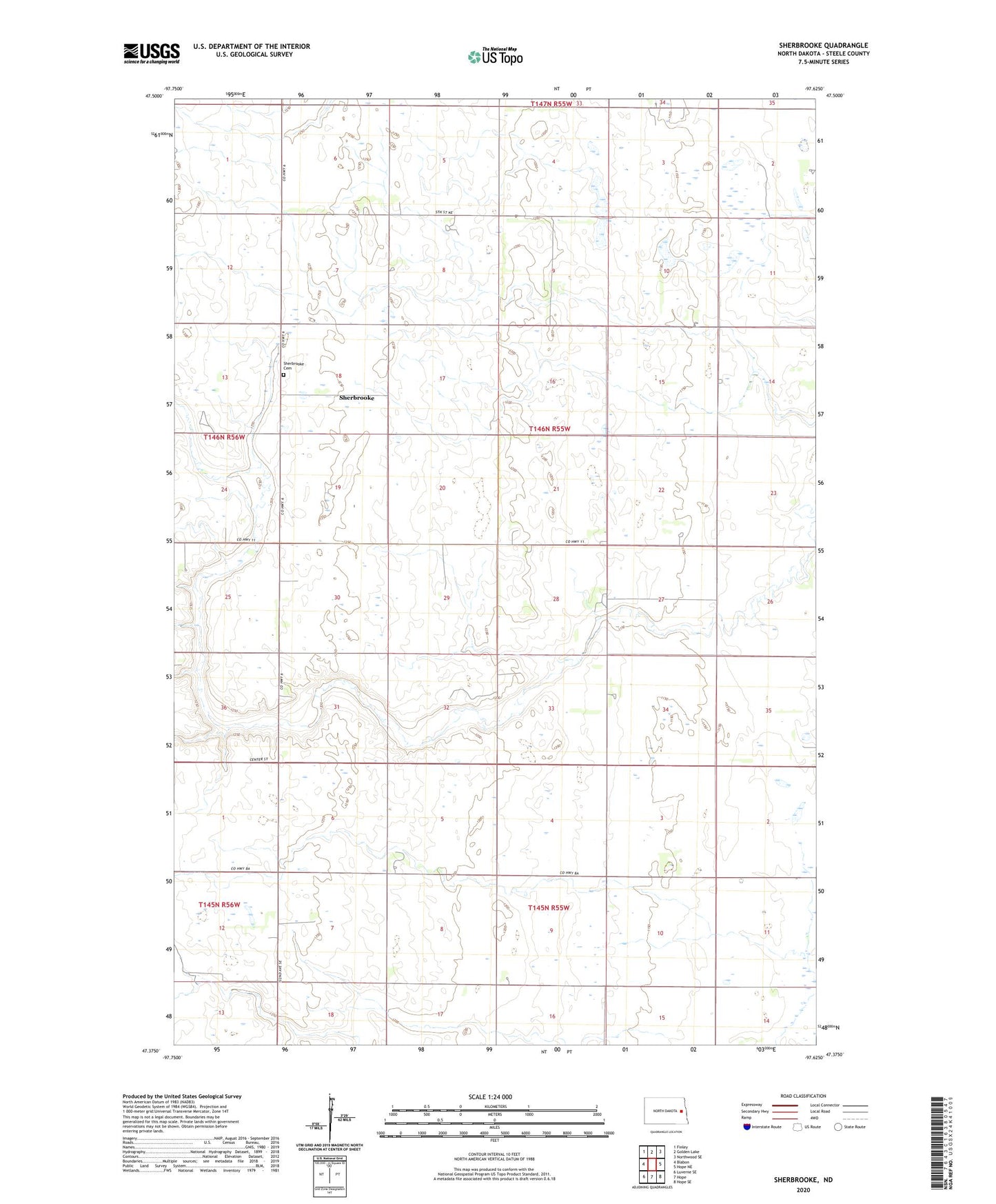 Sherbrooke North Dakota US Topo Map Image