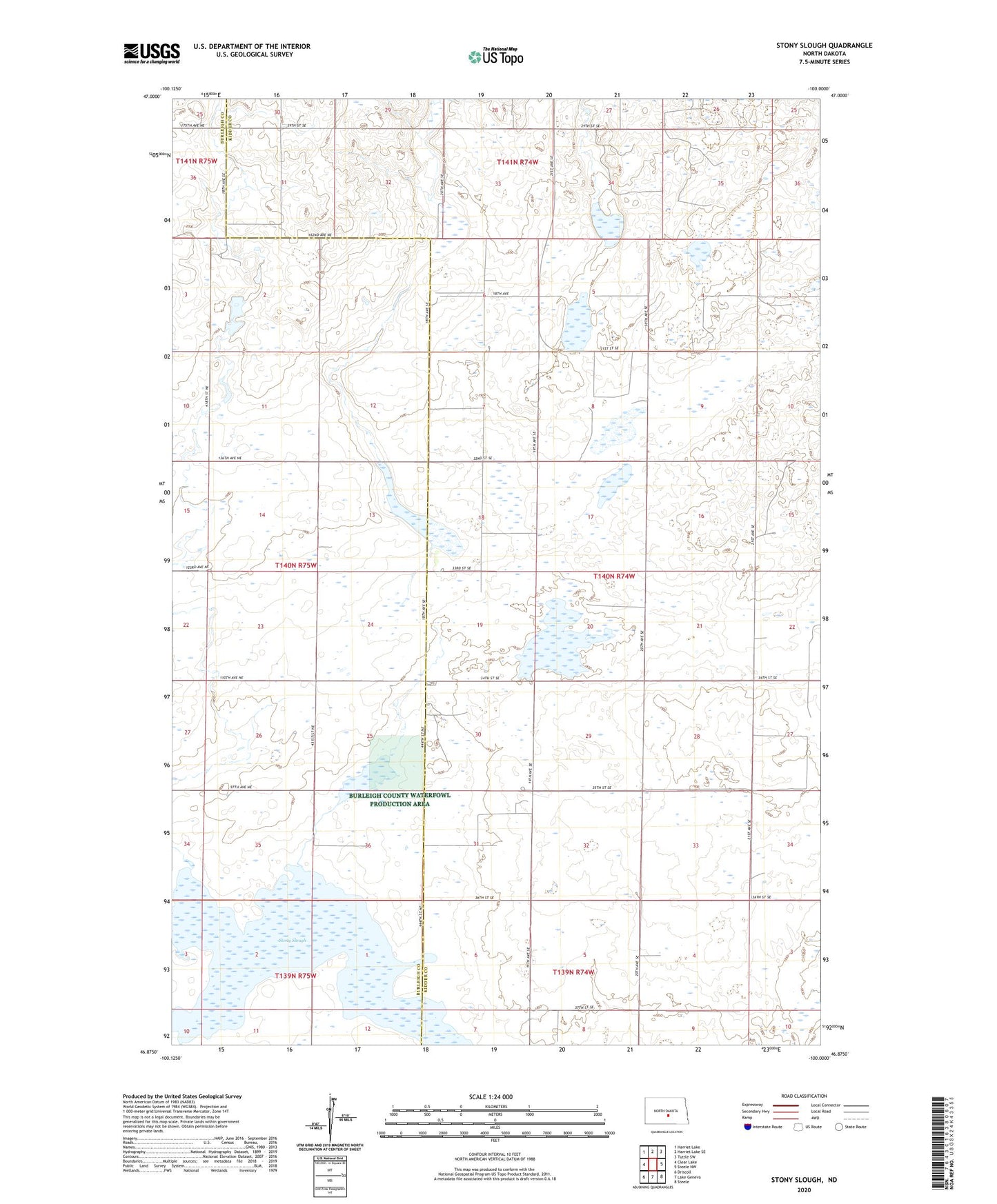 Stony Slough North Dakota US Topo Map Image