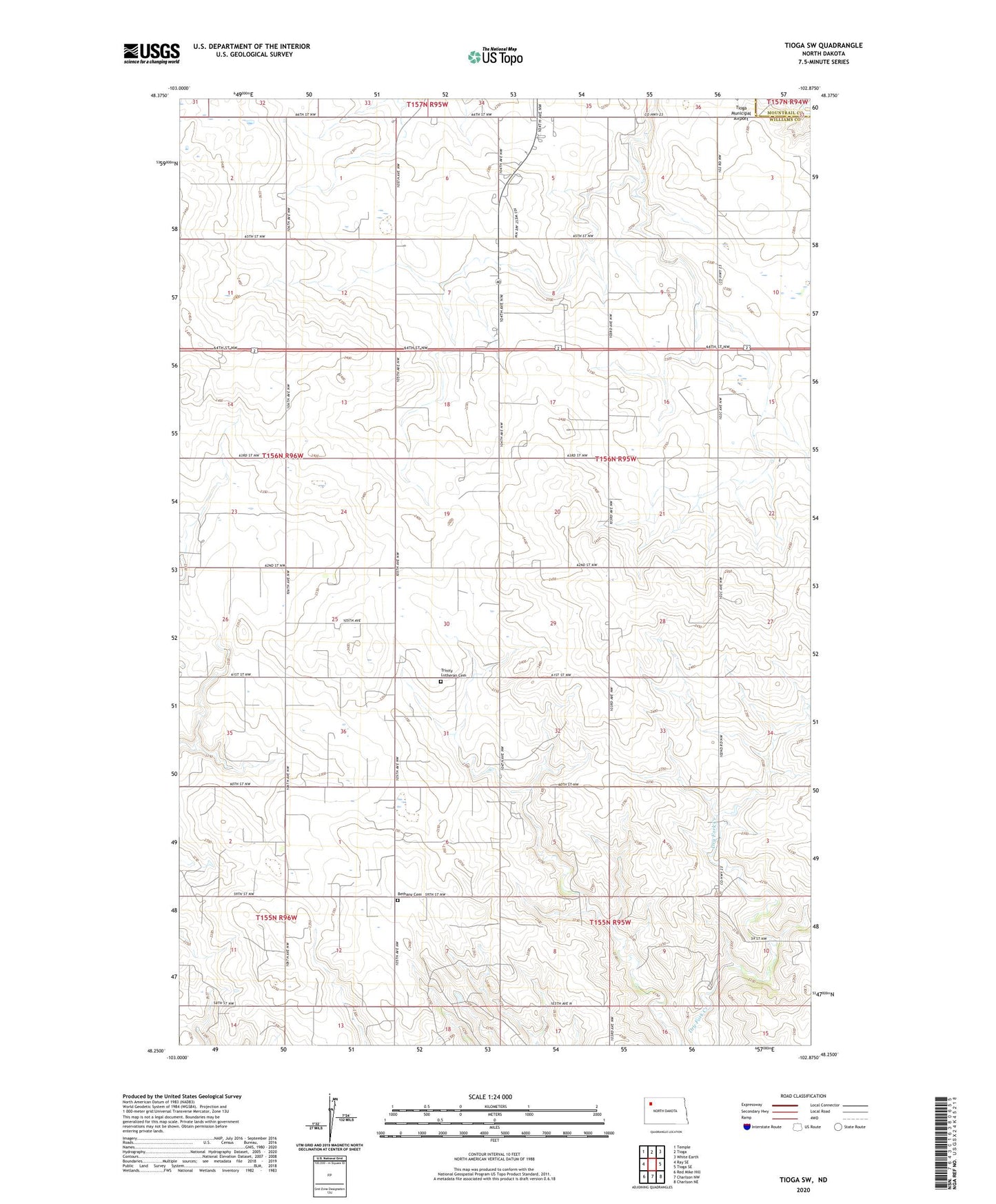 Tioga SW North Dakota US Topo Map Image
