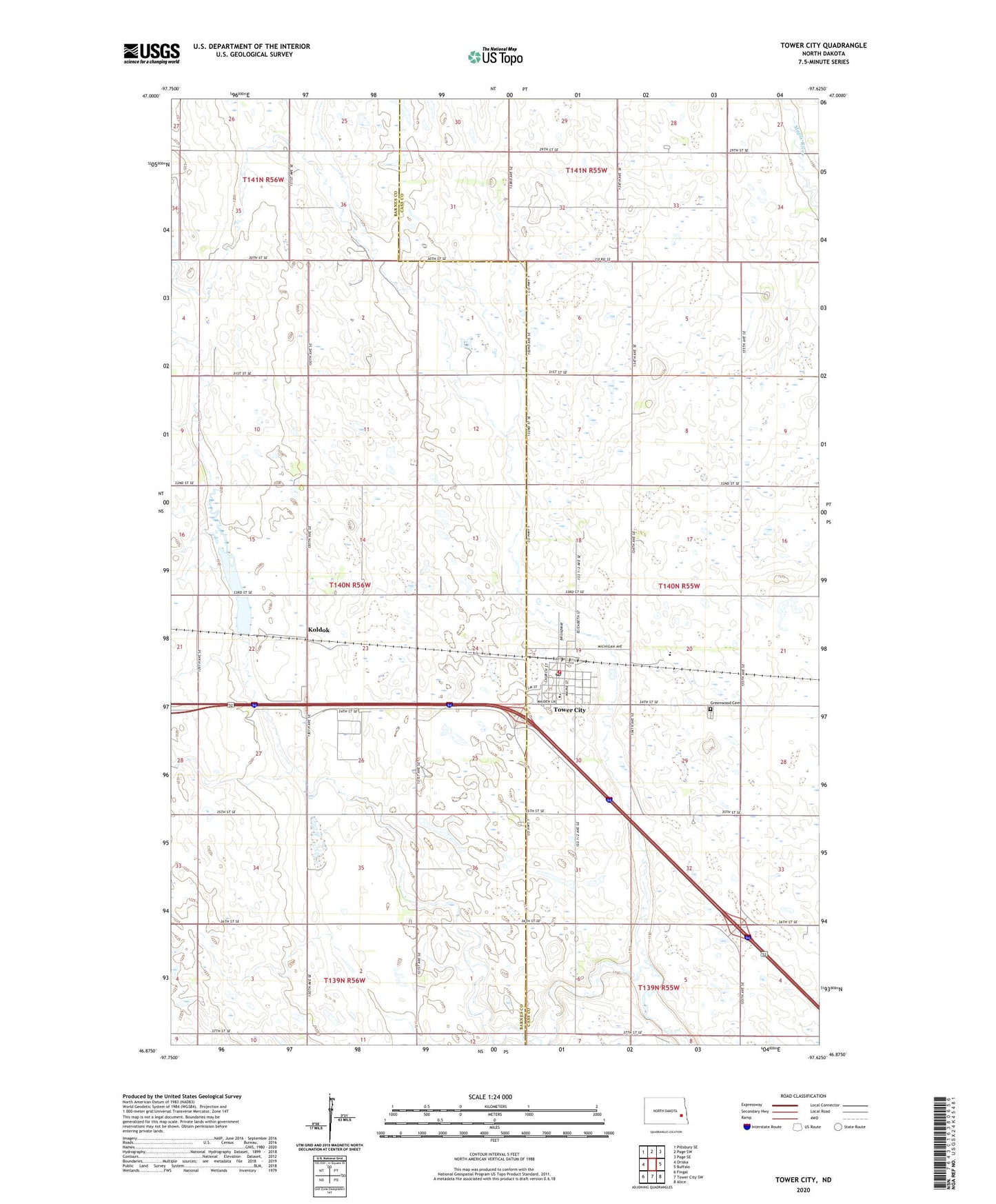 Tower City North Dakota US Topo Map Image