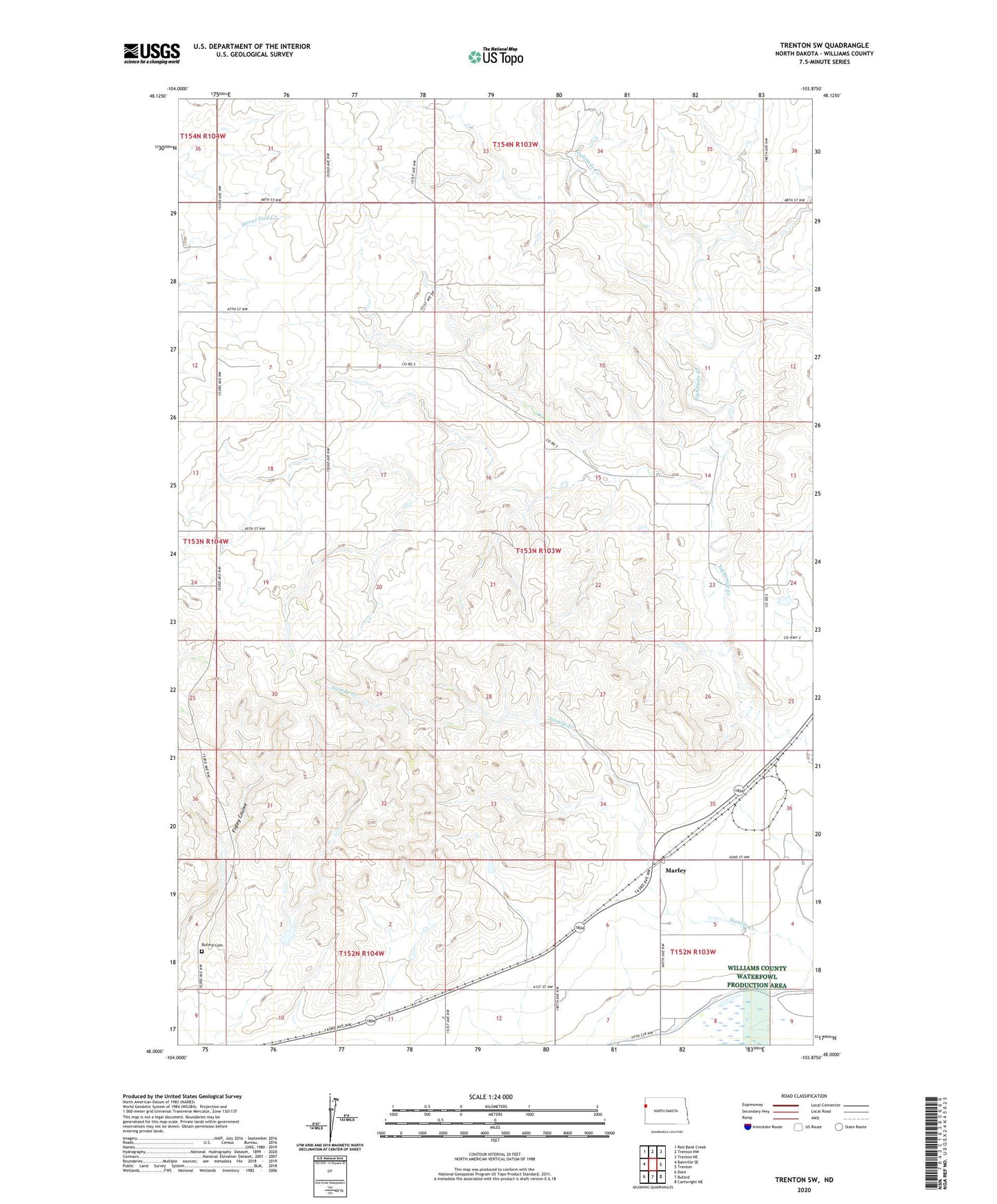 Trenton SW North Dakota US Topo Map Image