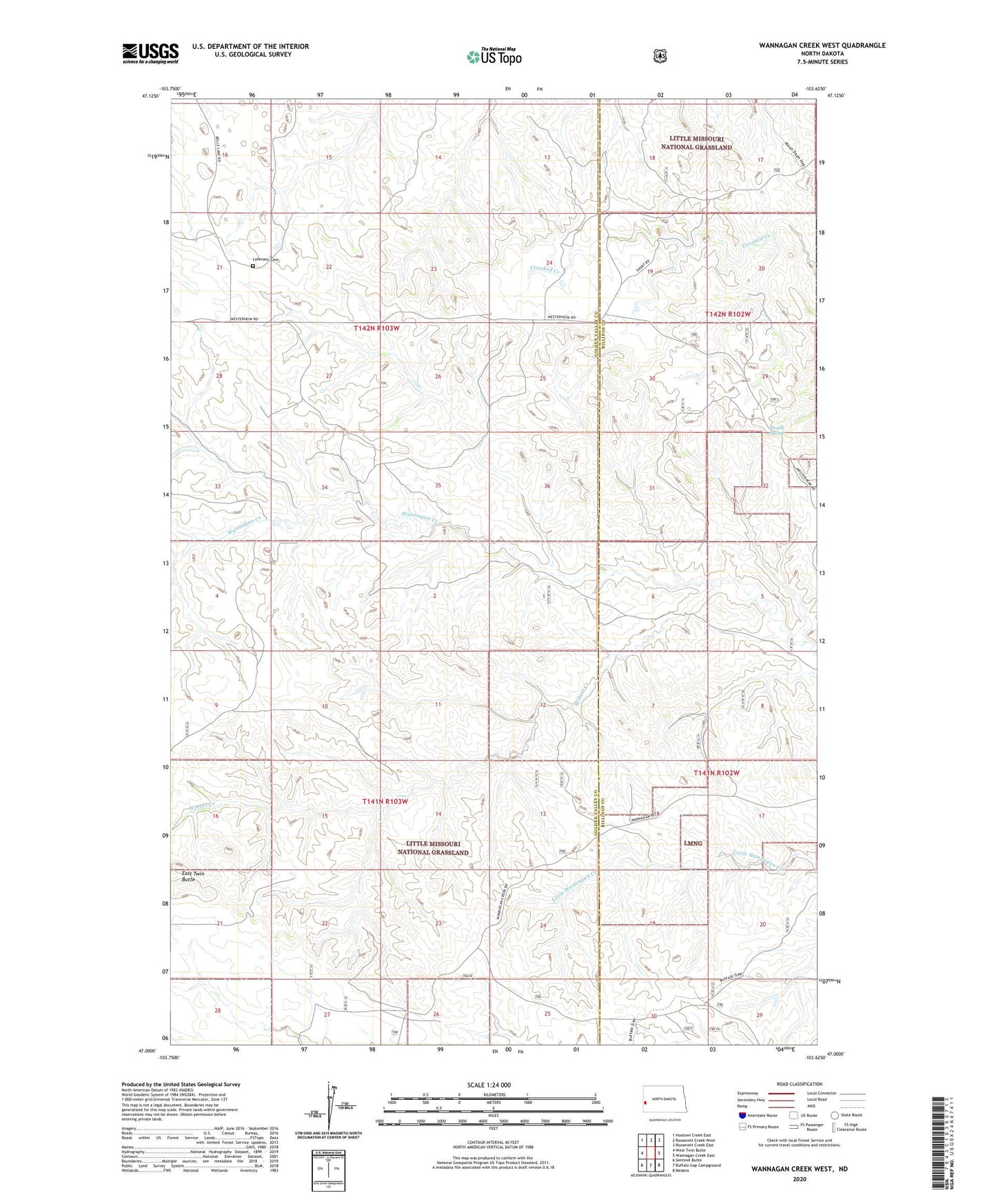 Wannagan Creek West North Dakota US Topo Map Image
