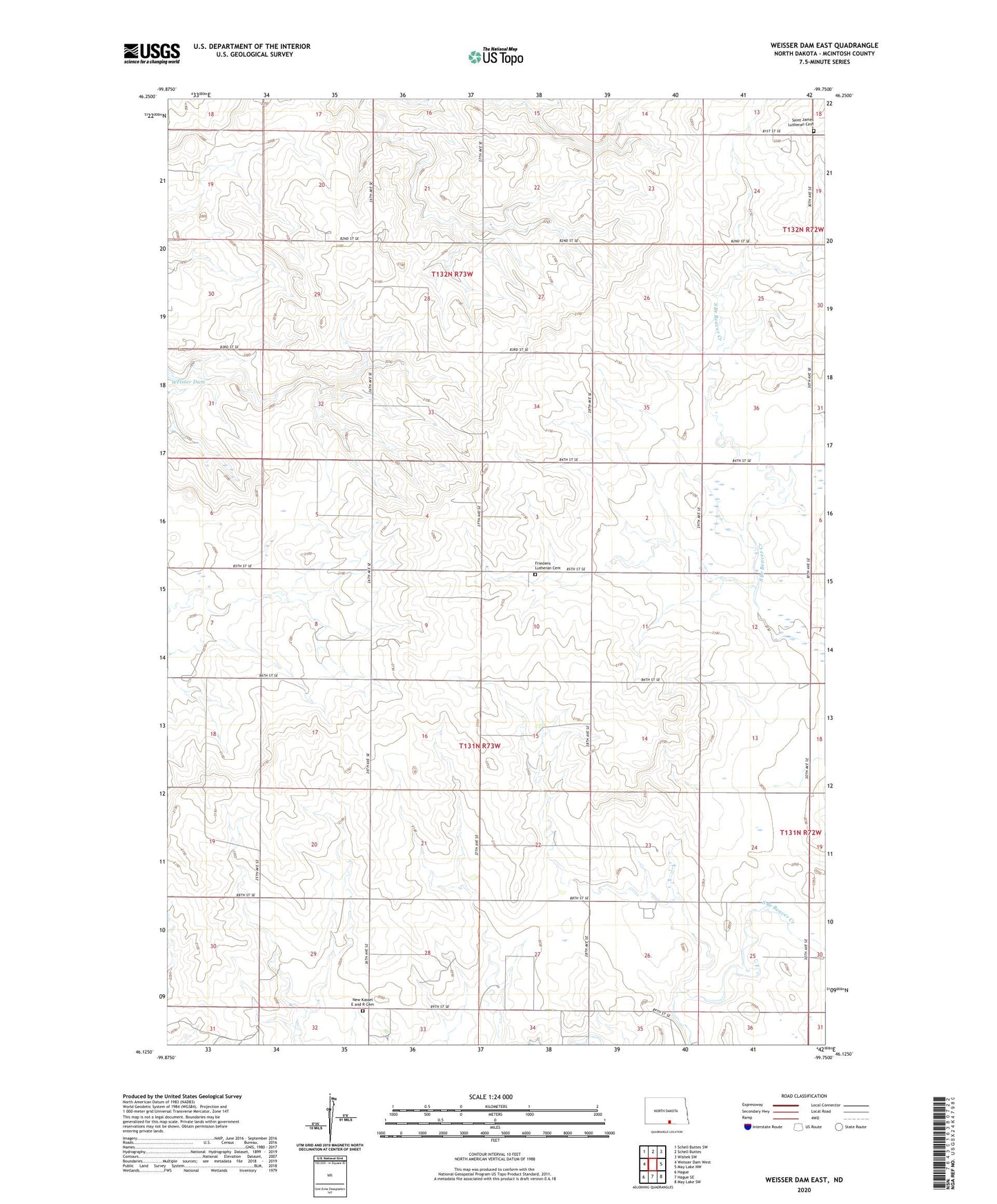 Weisser Dam East North Dakota US Topo Map Image