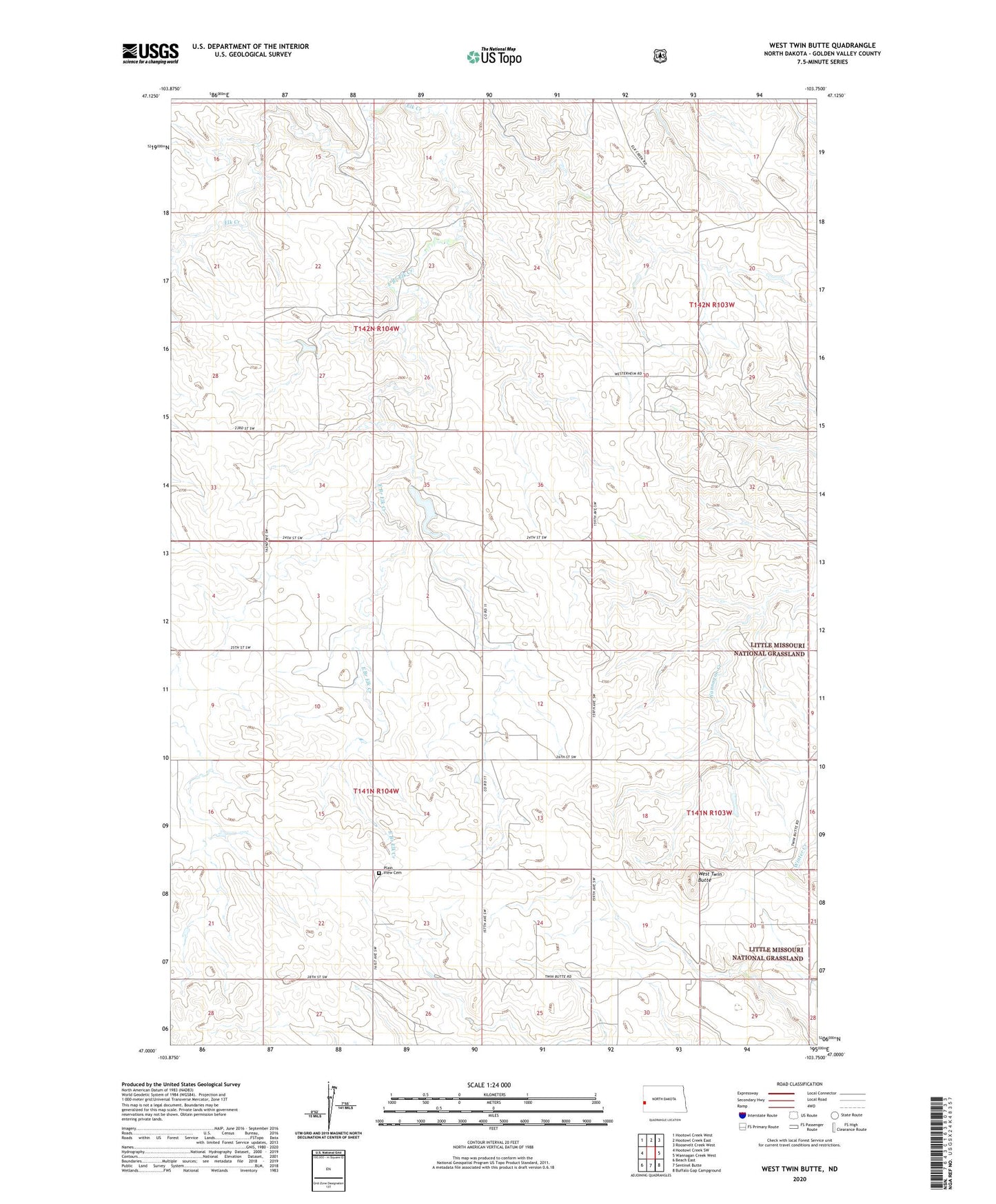 West Twin Butte North Dakota US Topo Map Image