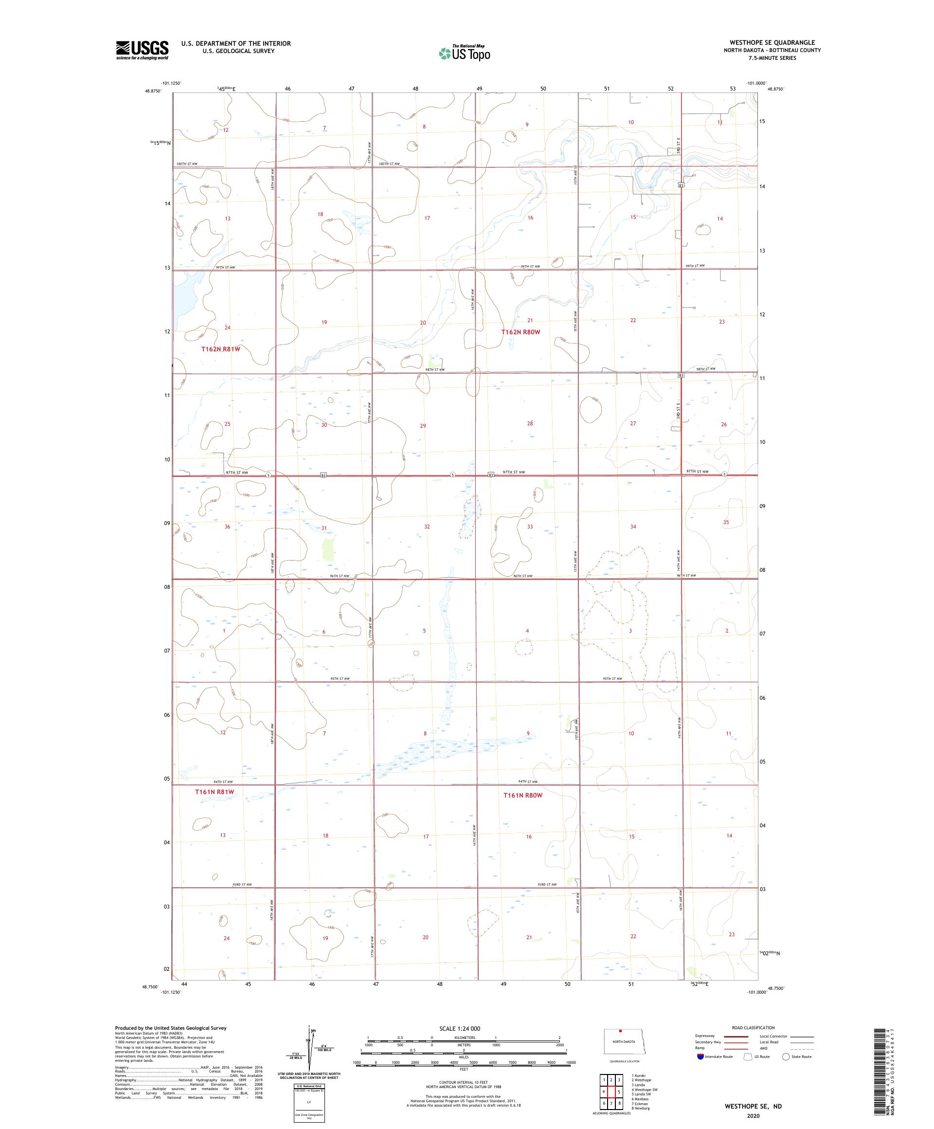 Westhope SE North Dakota US Topo Map – MyTopo Map Store