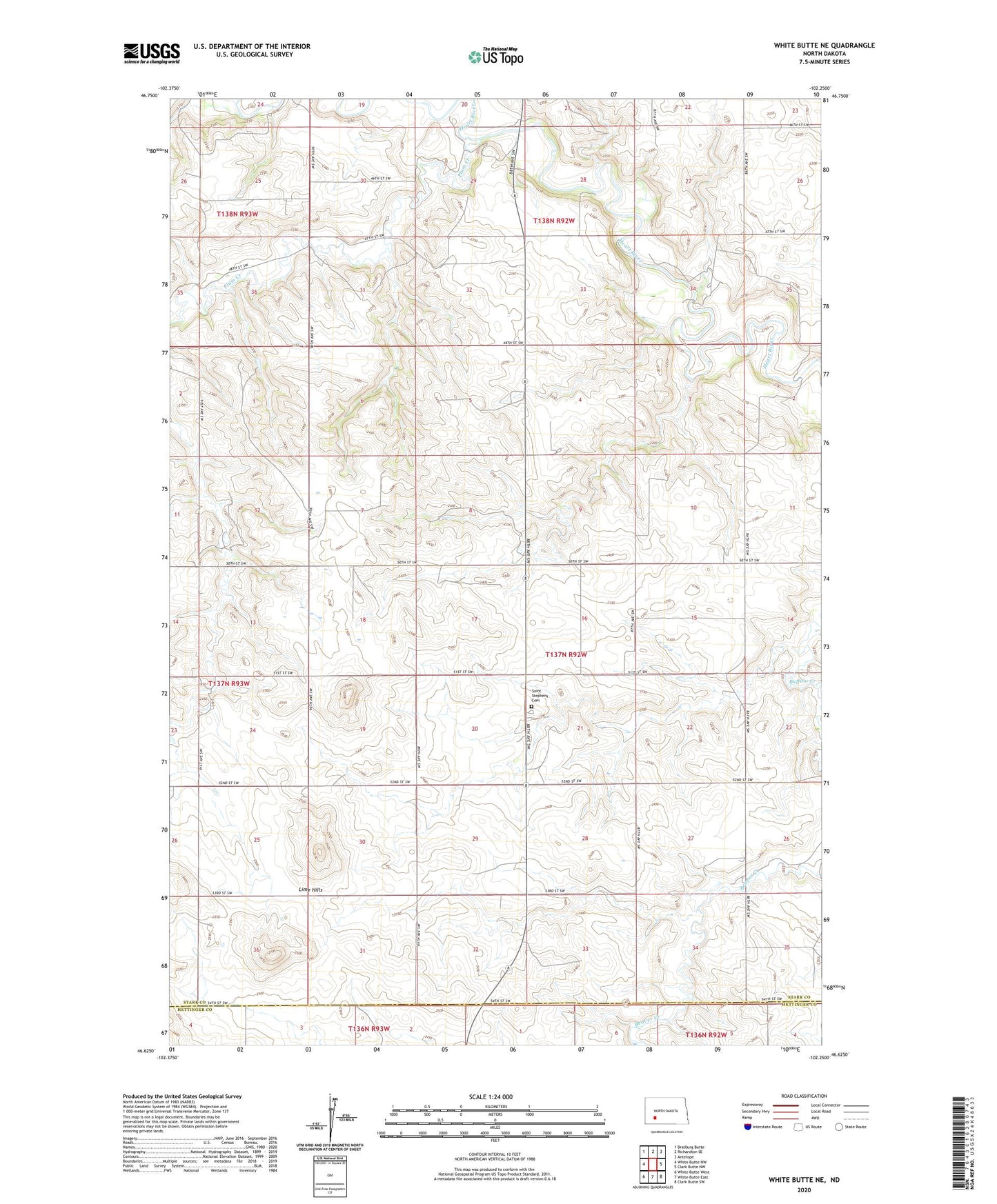 White Butte NE North Dakota US Topo Map Image
