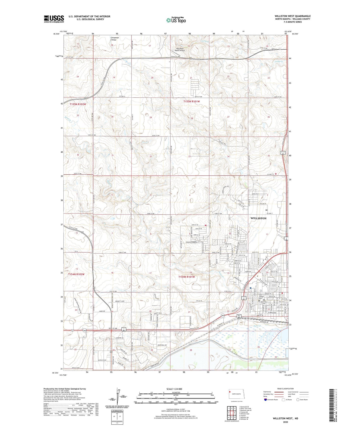 Williston West North Dakota US Topo Map Image