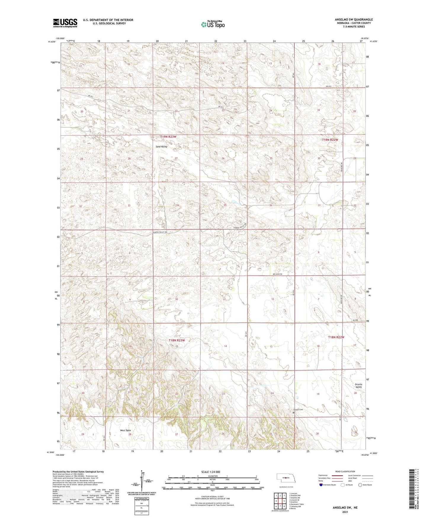 Anselmo SW Nebraska US Topo Map Image