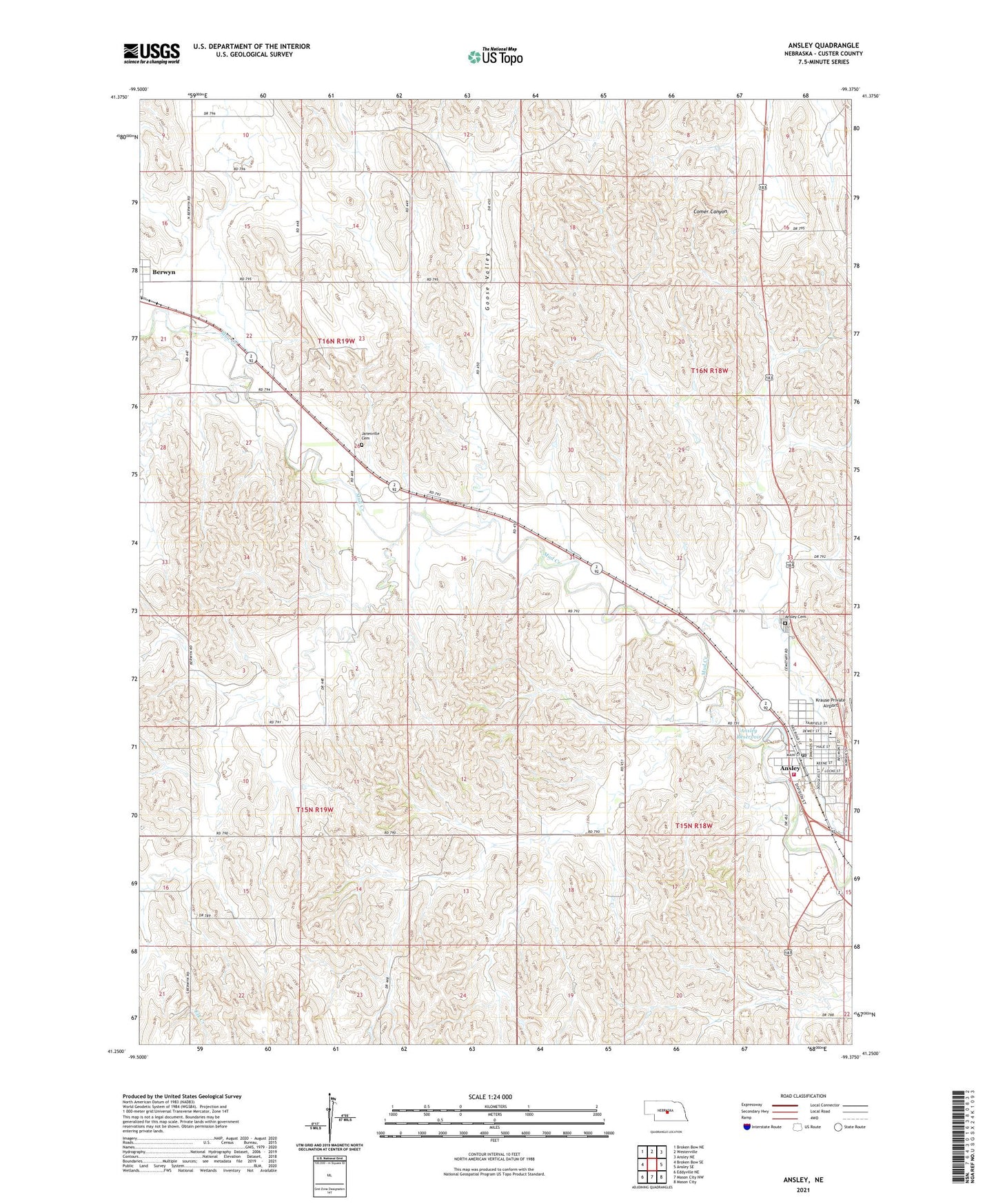 Ansley Nebraska US Topo Map Image
