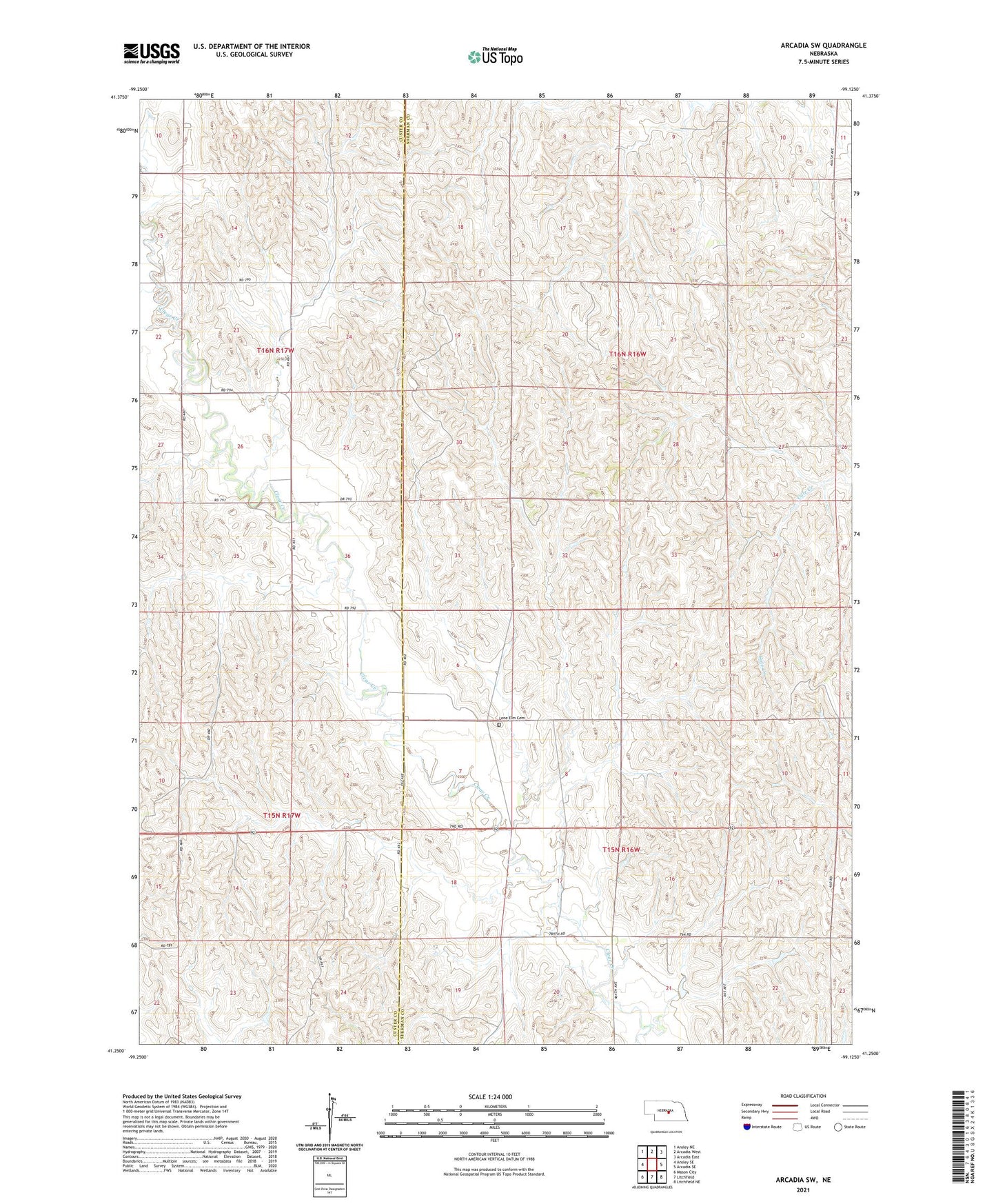Arcadia SW Nebraska US Topo Map Image