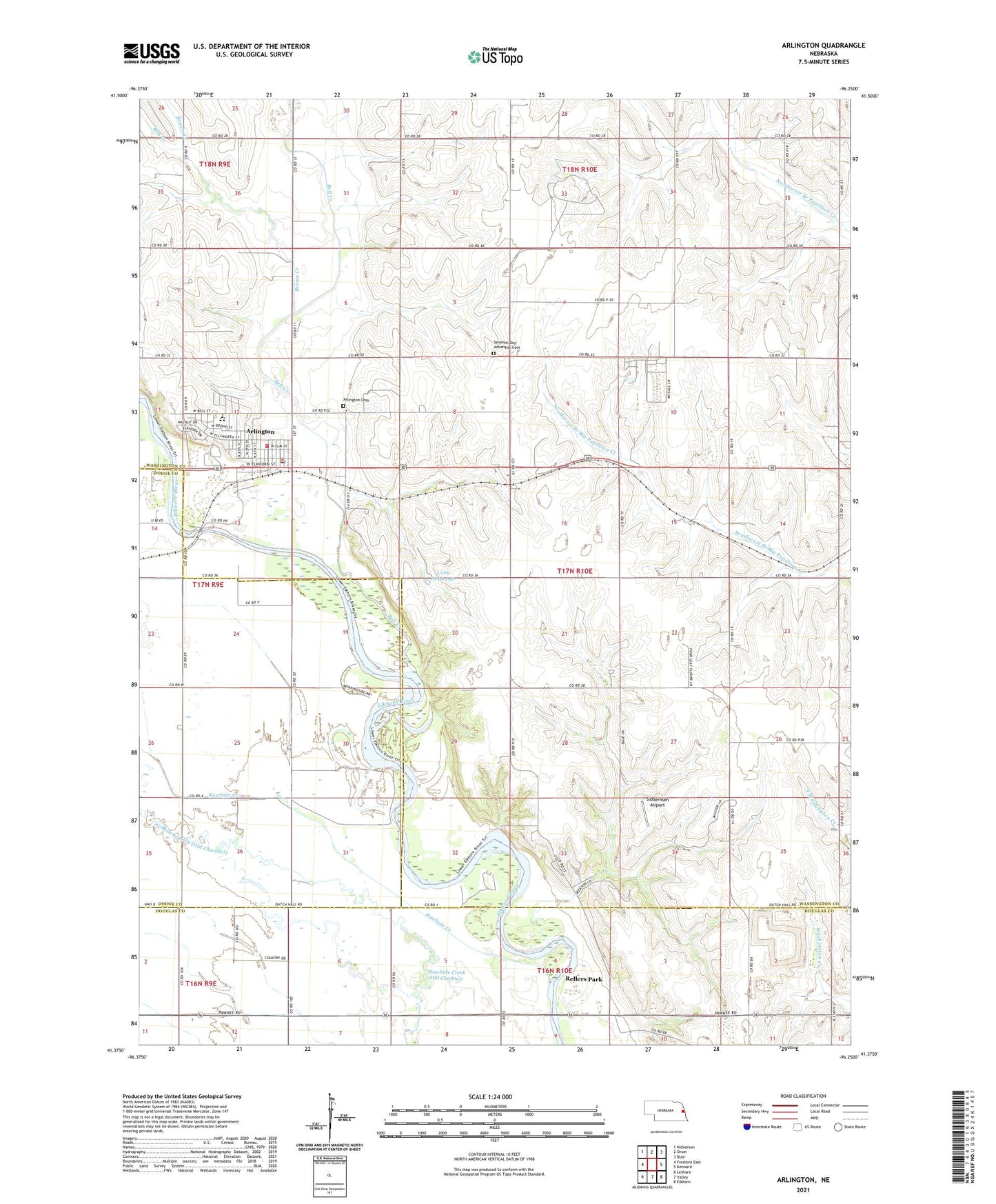 Arlington Nebraska US Topo Map Image