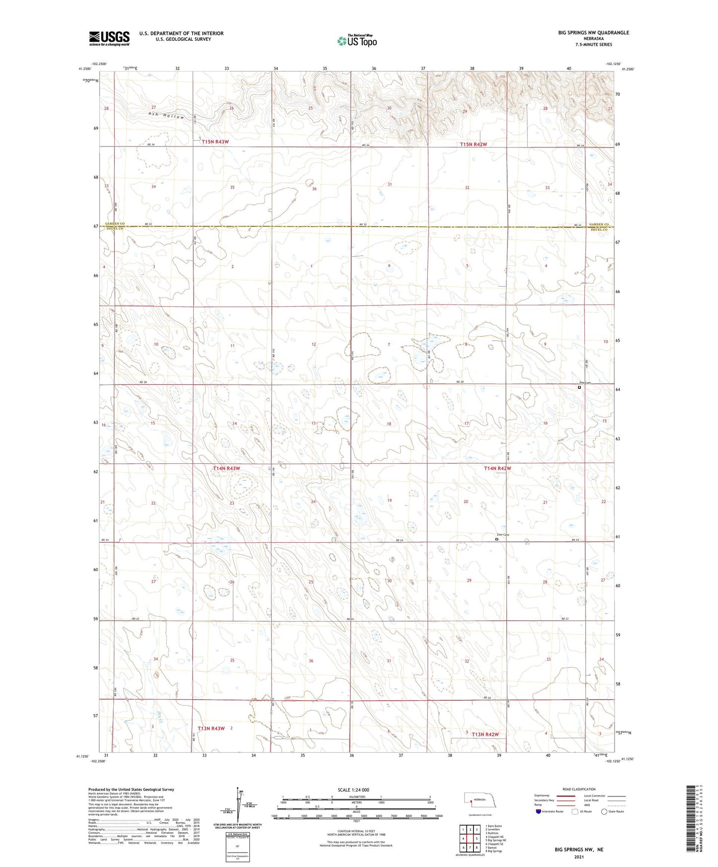 Big Springs NW Nebraska US Topo Map Image