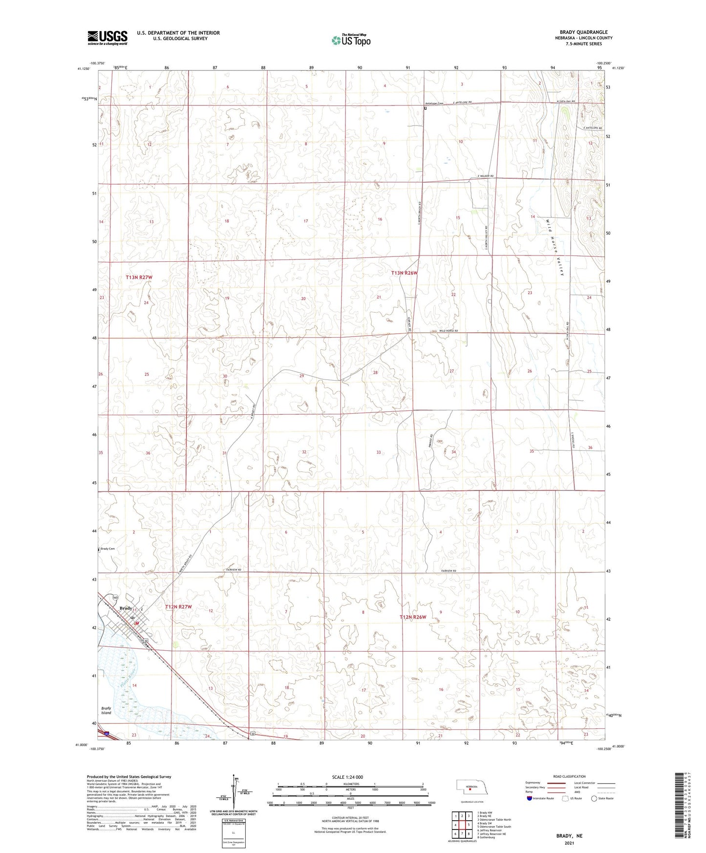Brady Nebraska US Topo Map Image