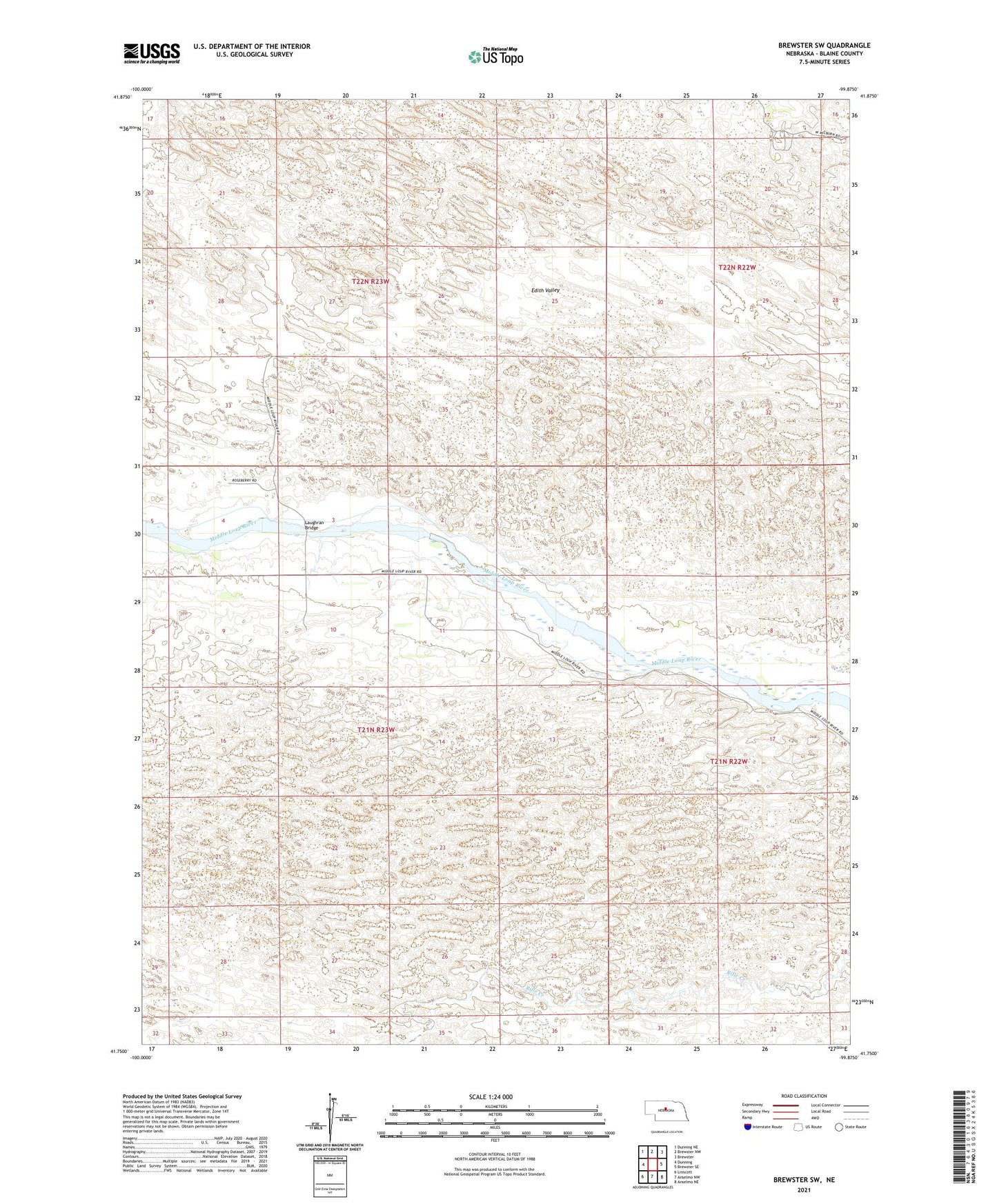Brewster SW Nebraska US Topo Map Image
