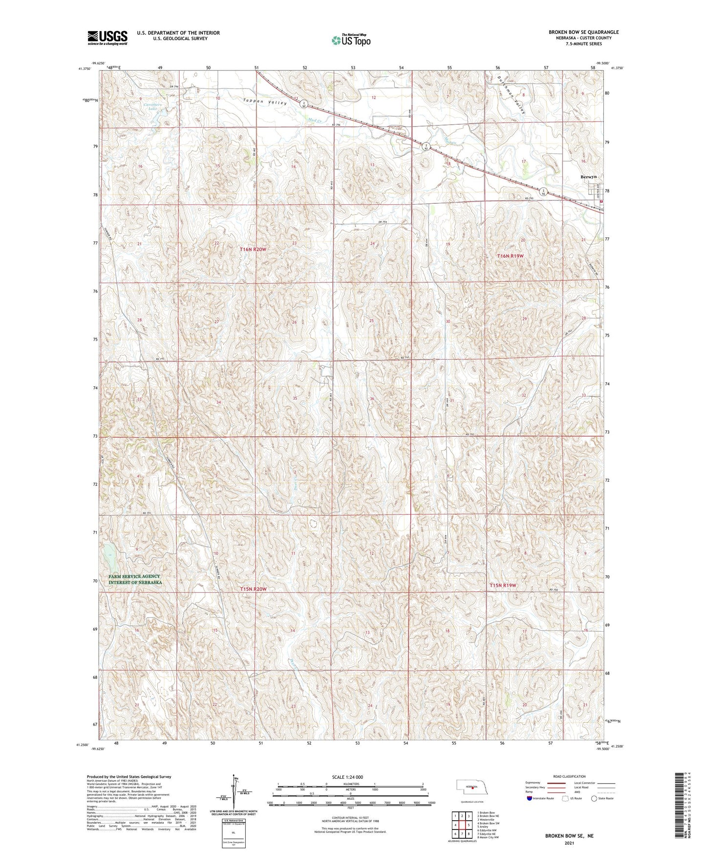 Broken Bow SE Nebraska US Topo Map Image