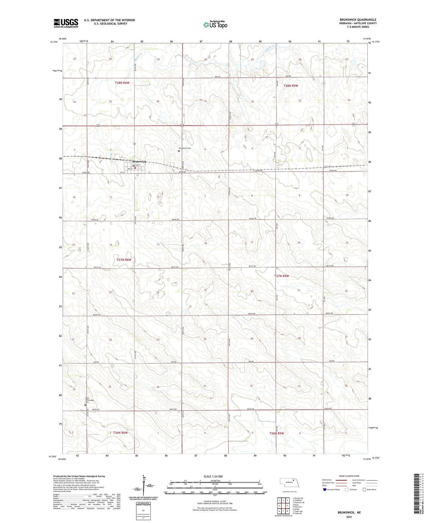Brunswick Nebraska US Topo Map Image