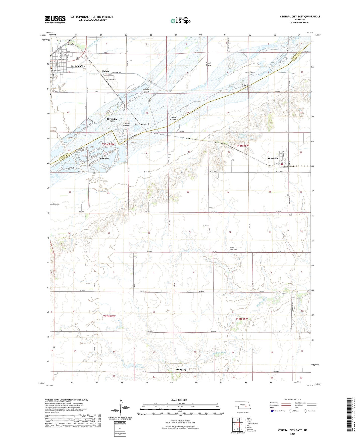 Central City East Nebraska US Topo Map Image