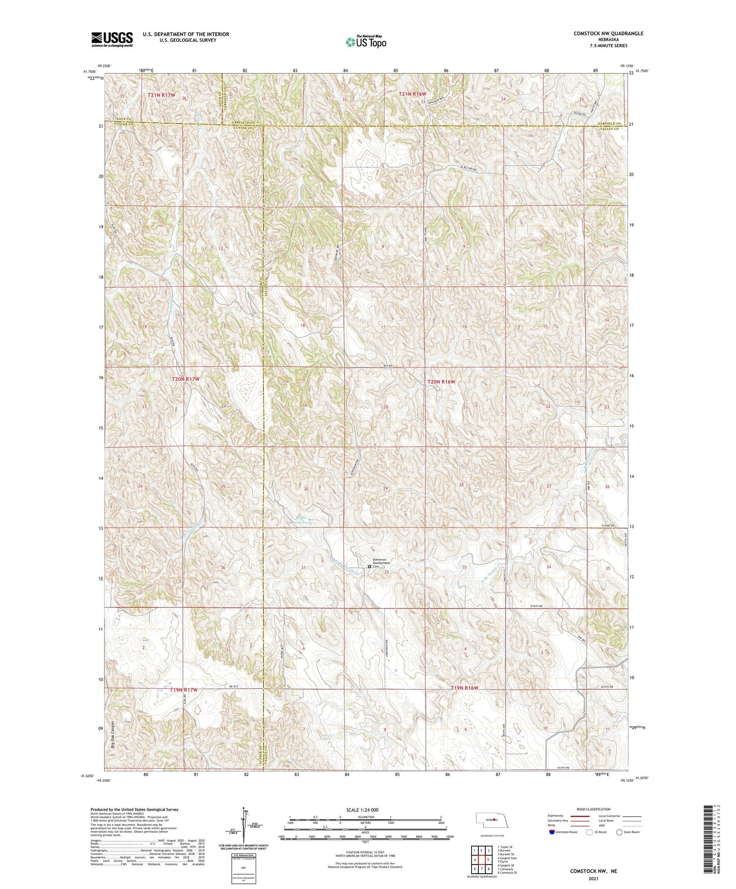 Comstock NW Nebraska US Topo Map Image