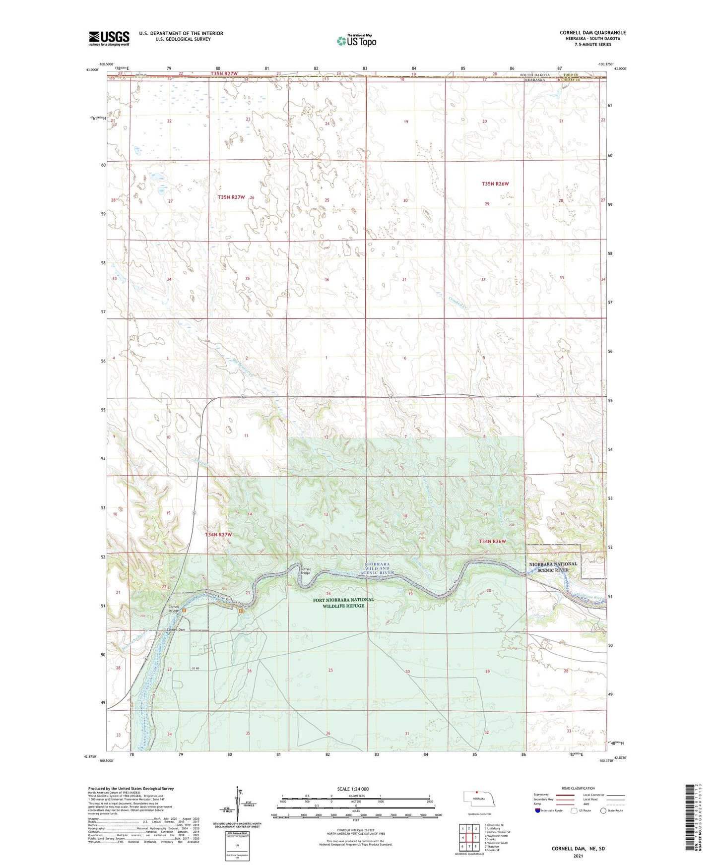 Cornell Dam Nebraska US Topo Map Image