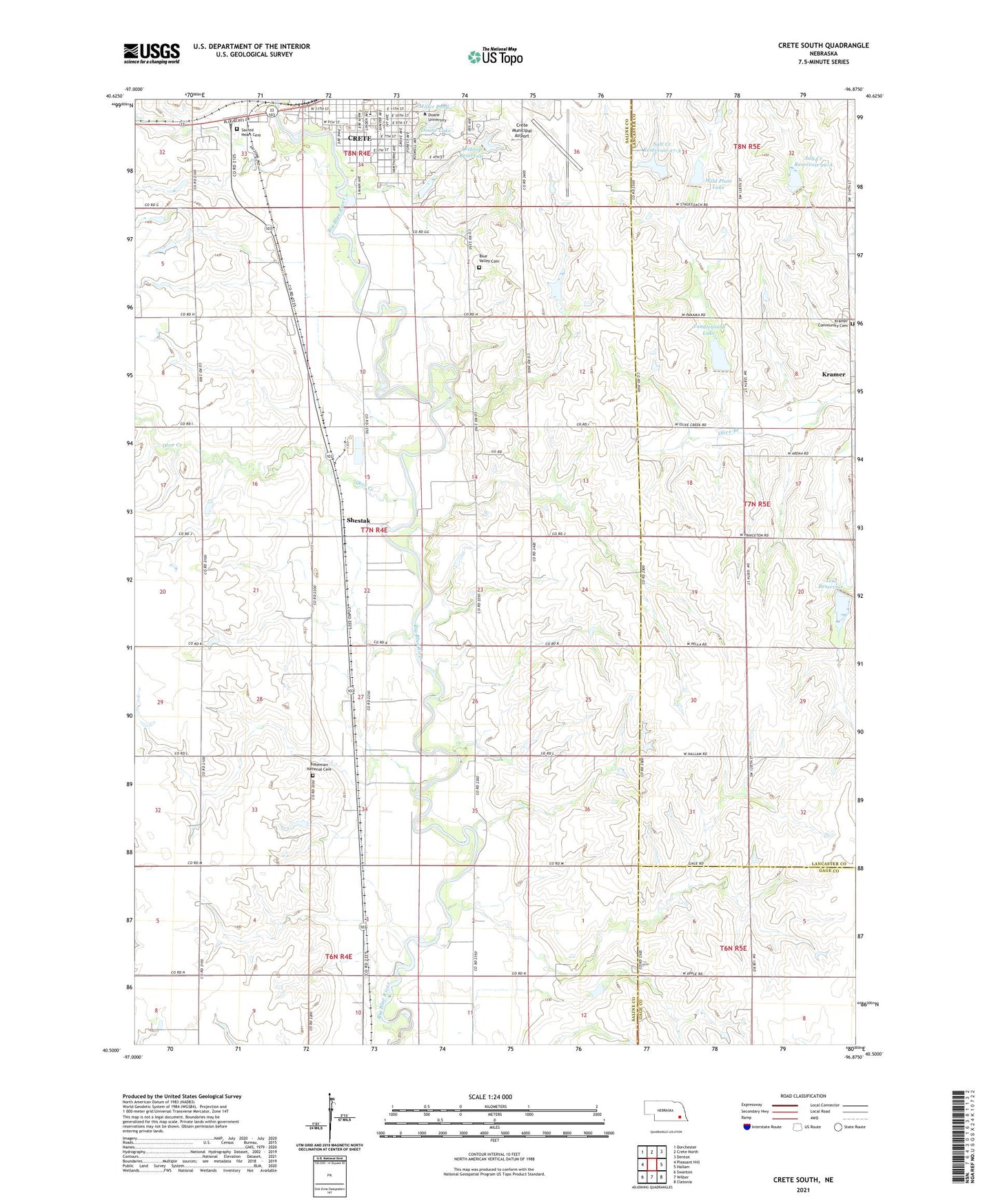 Crete South Nebraska US Topo Map Image