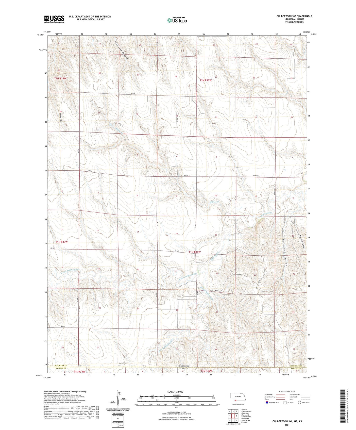 Culbertson SW Nebraska US Topo Map Image
