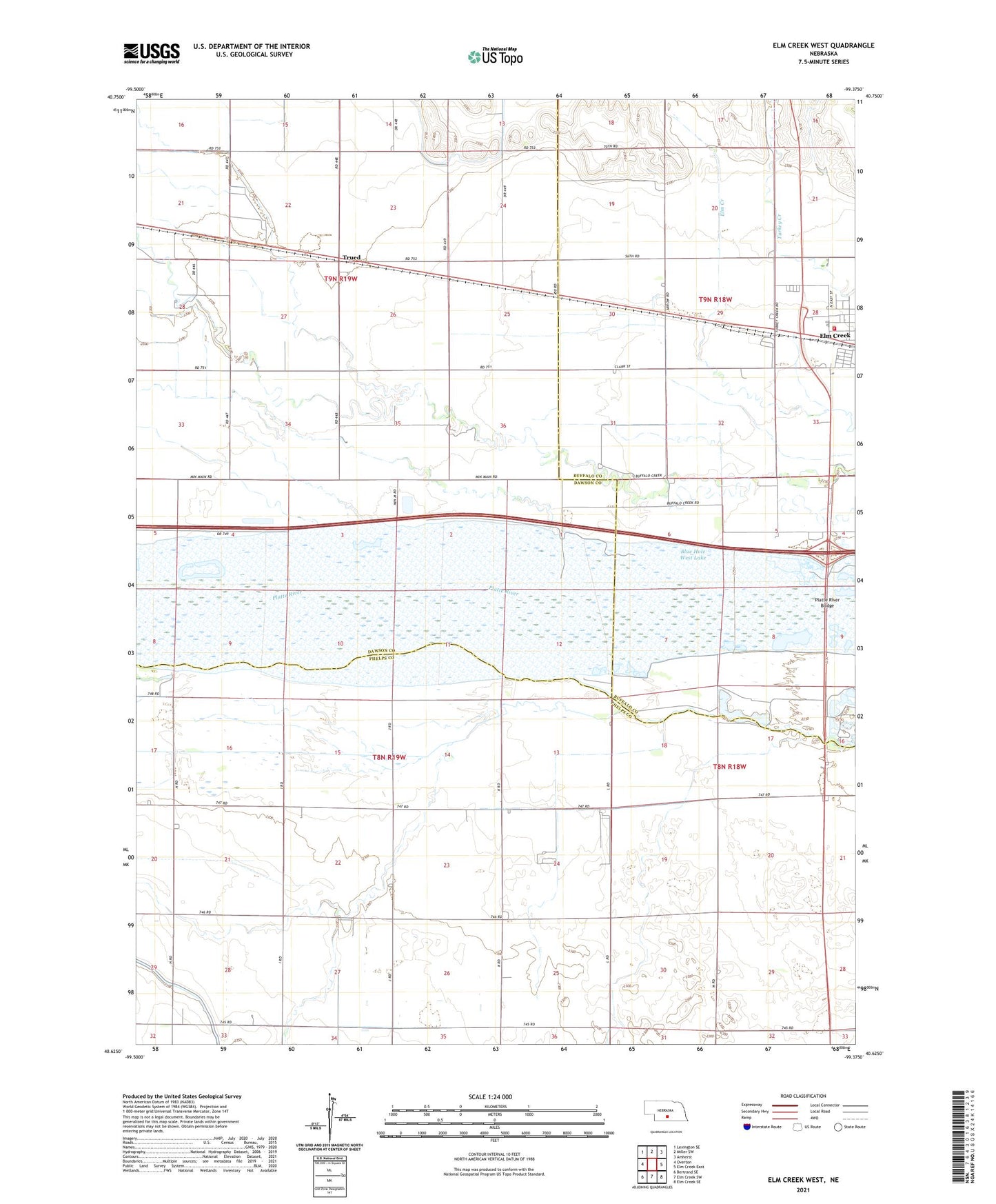 Elm Creek West Nebraska US Topo Map Image