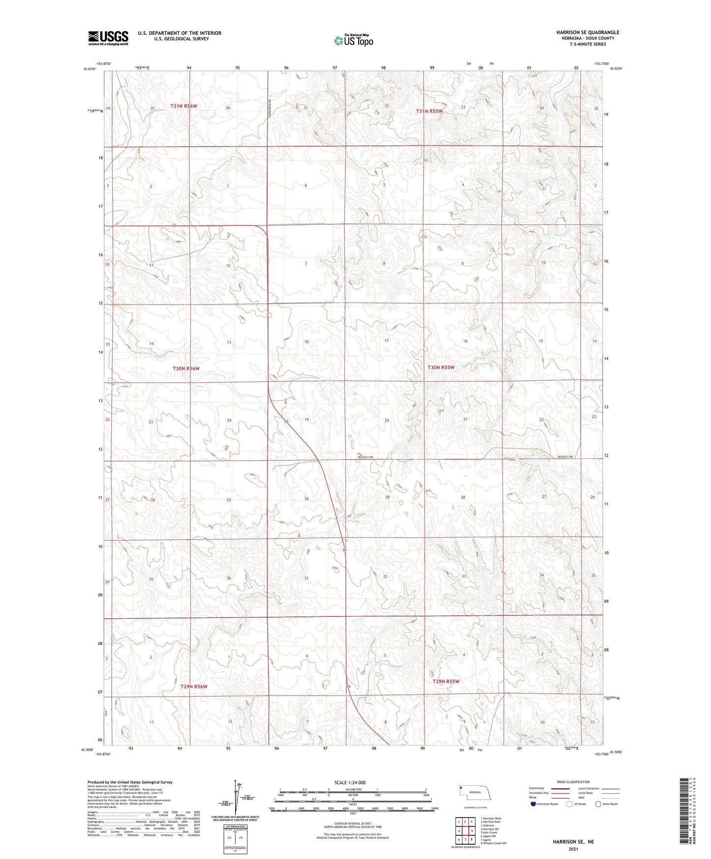 Harrison SE Nebraska US Topo Map Image