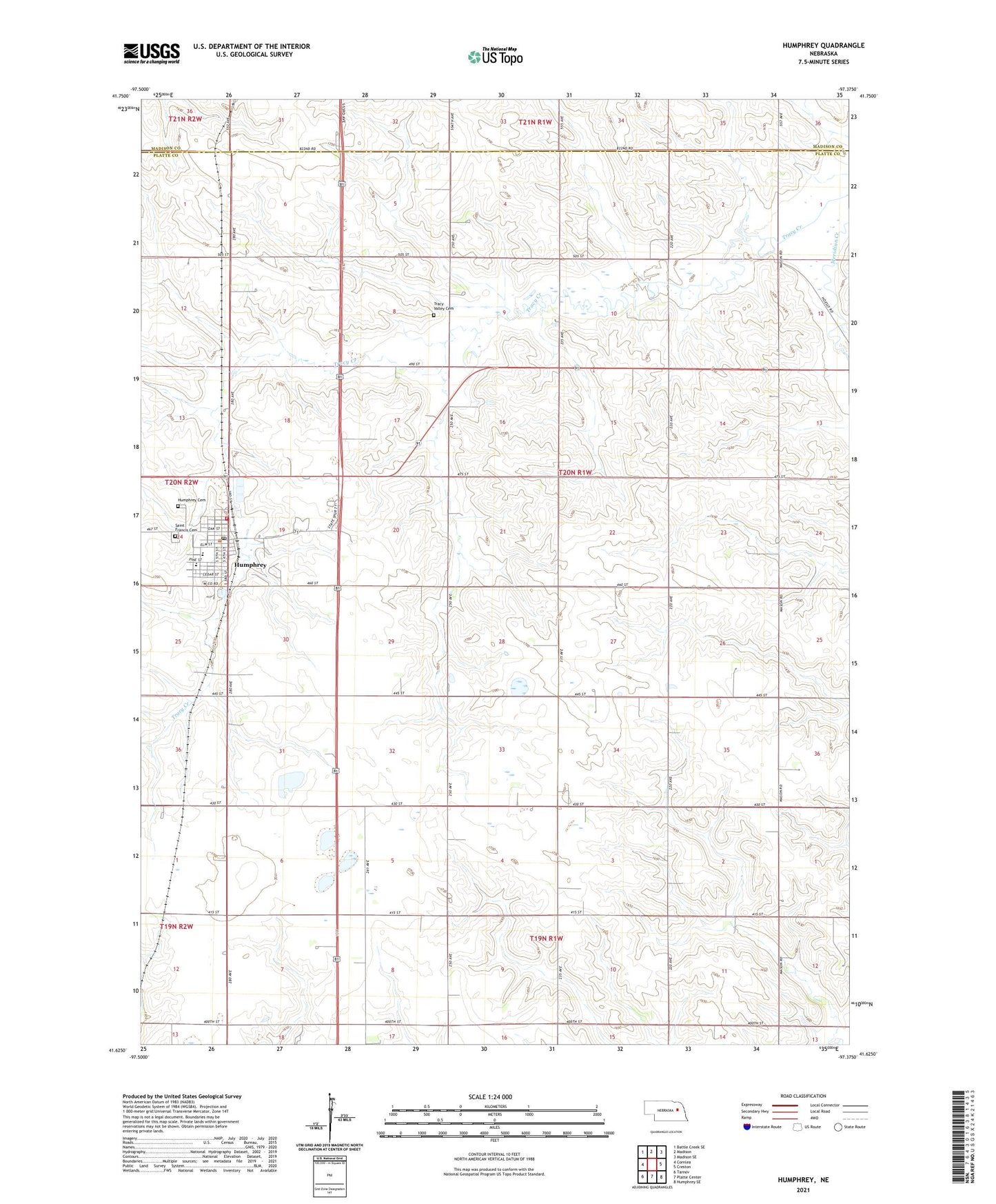 Humphrey Nebraska US Topo Map Image