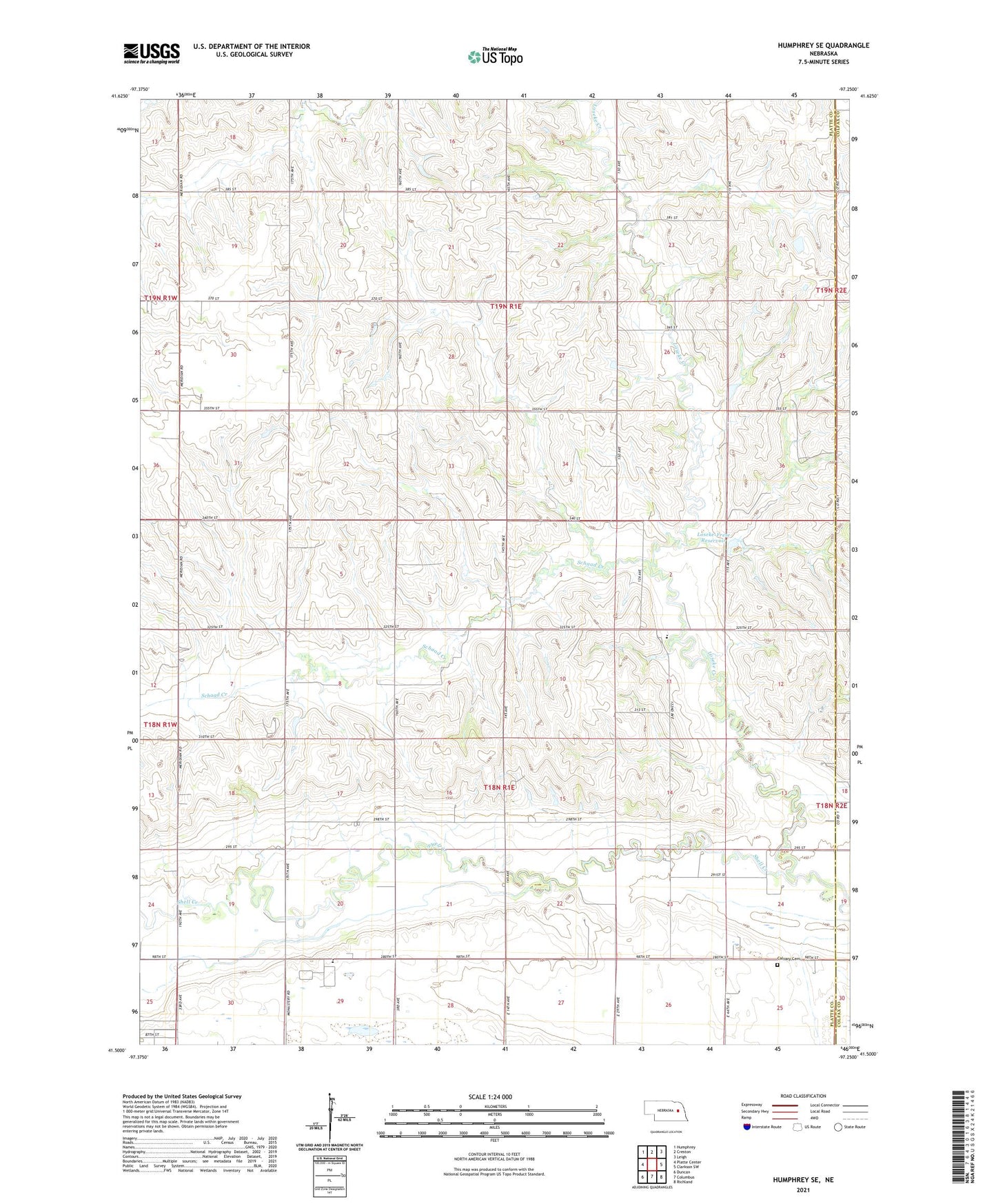 Humphrey SE Nebraska US Topo Map Image