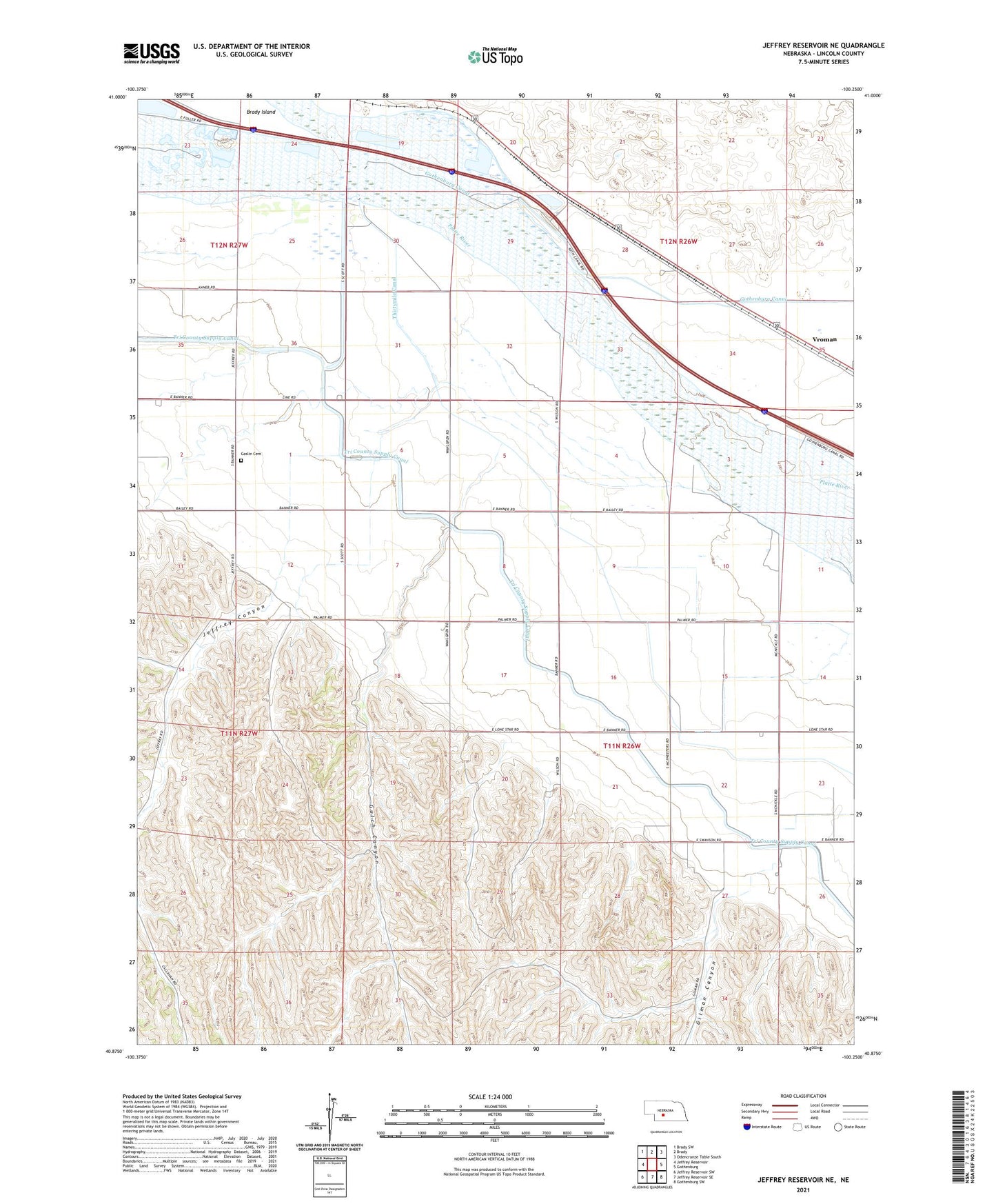 Jeffrey Reservoir NE Nebraska US Topo Map Image