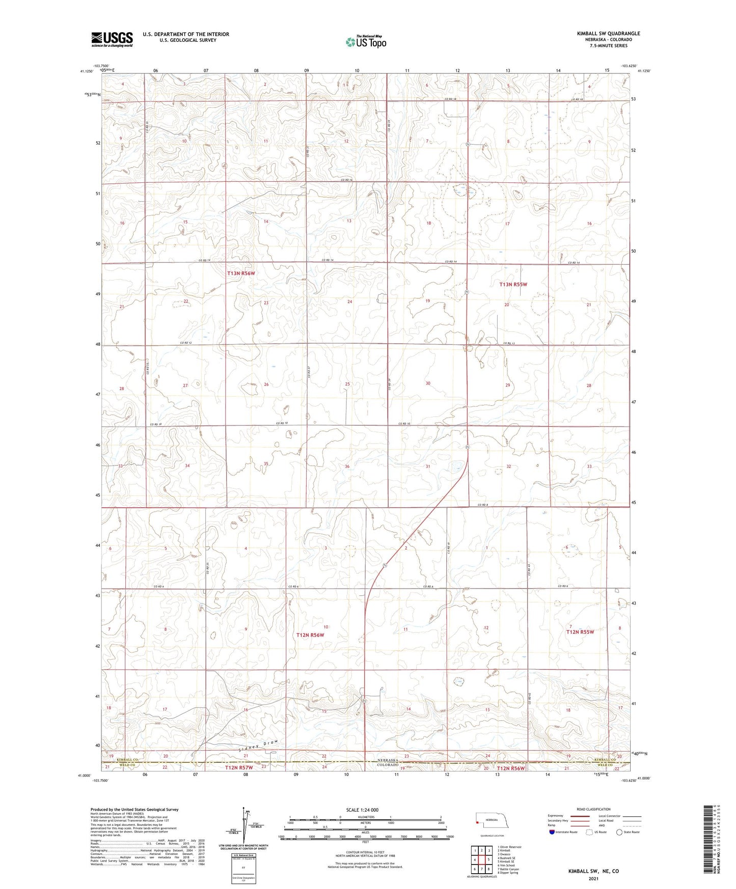 Kimball SW Nebraska US Topo Map Image
