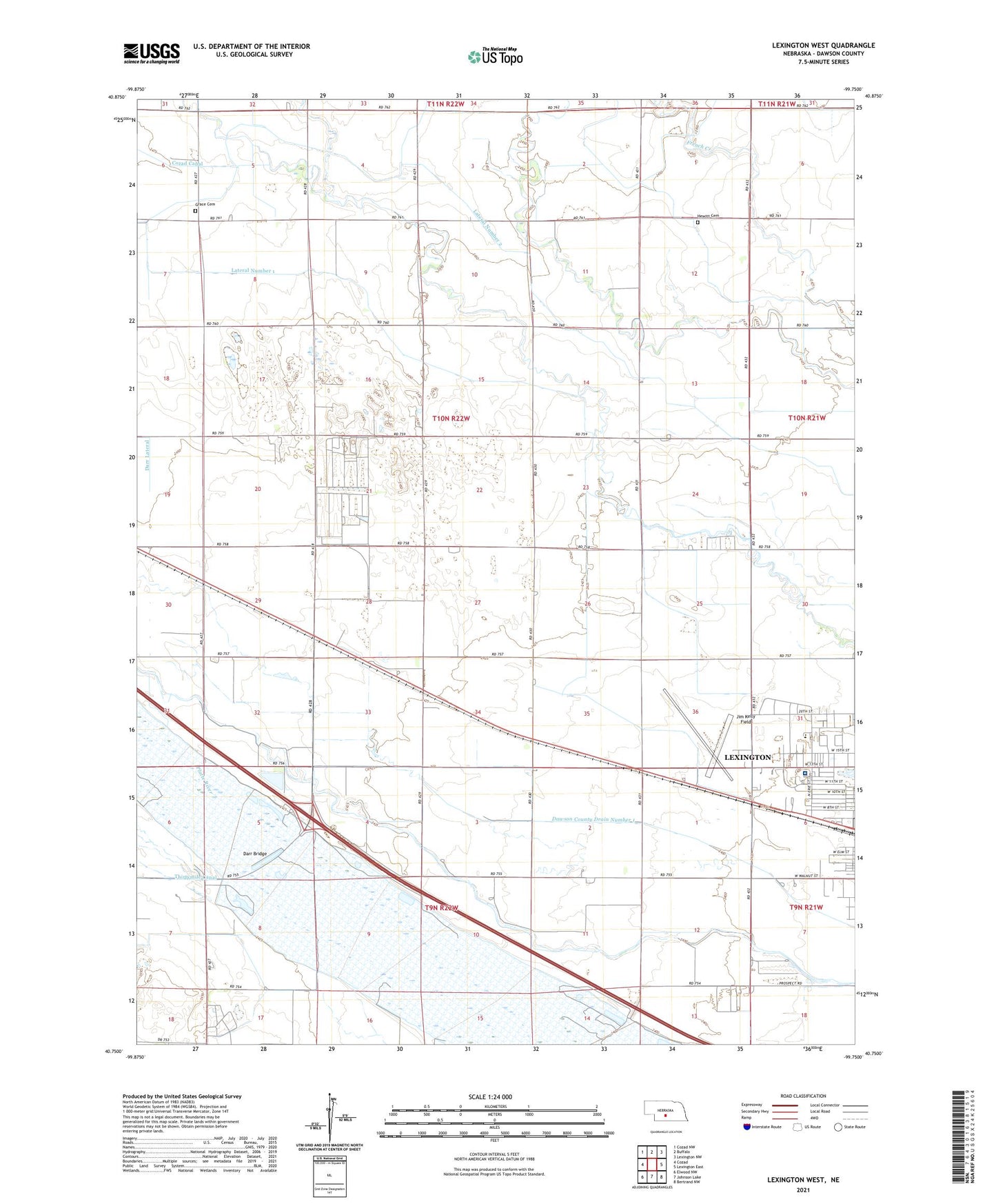 Lexington West Nebraska US Topo Map Image