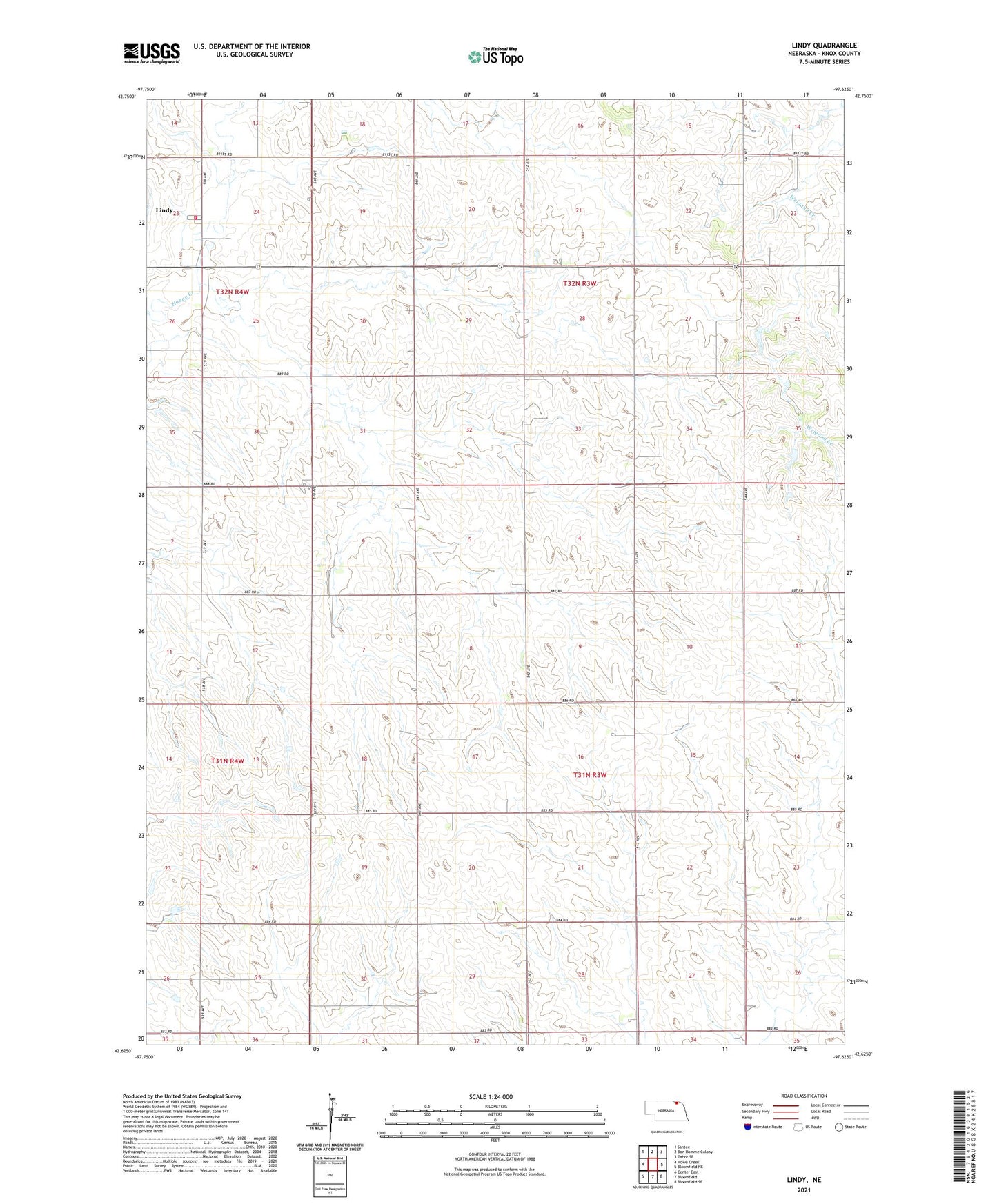 Lindy Nebraska US Topo Map Image