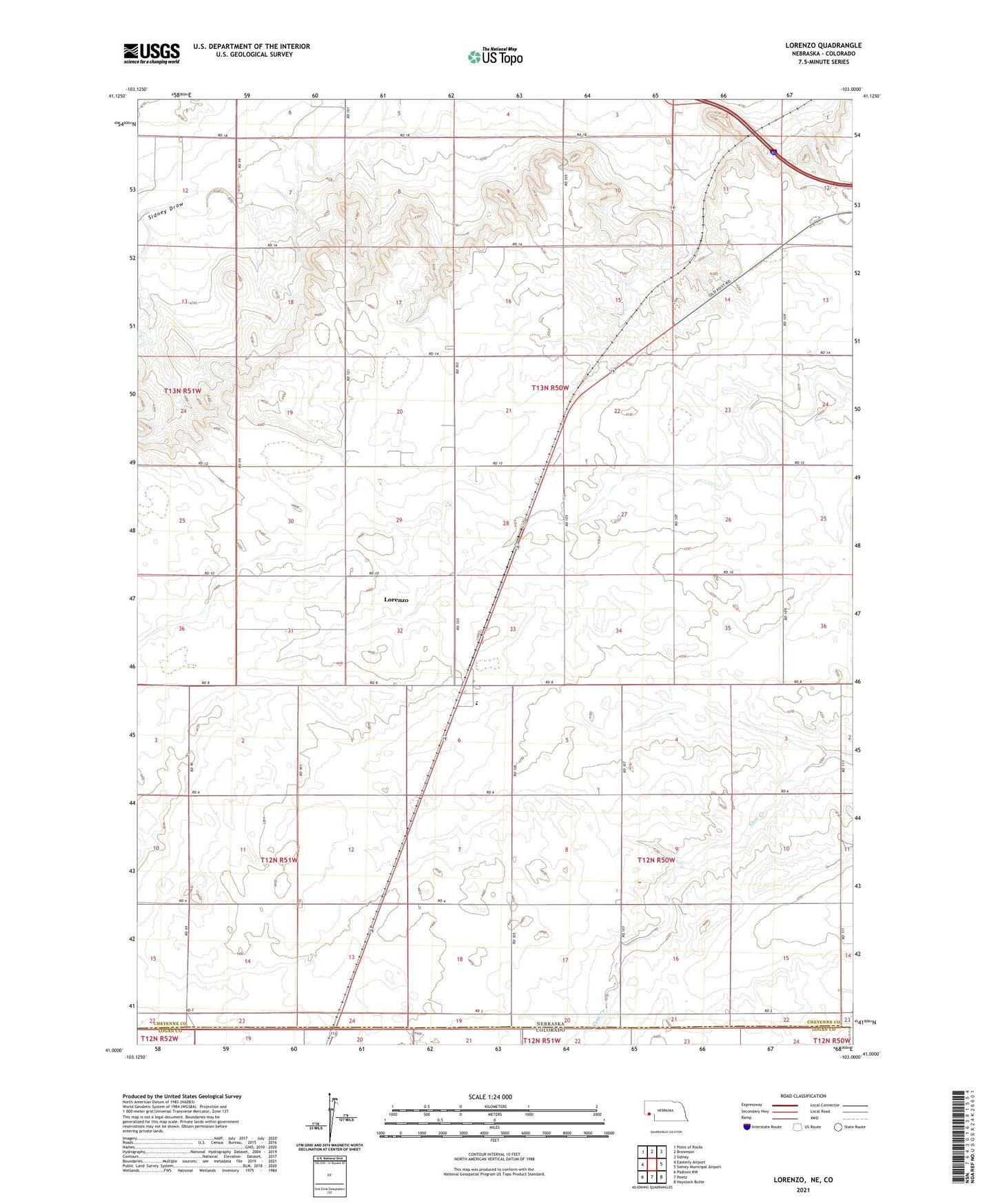 Lorenzo Nebraska US Topo Map Image