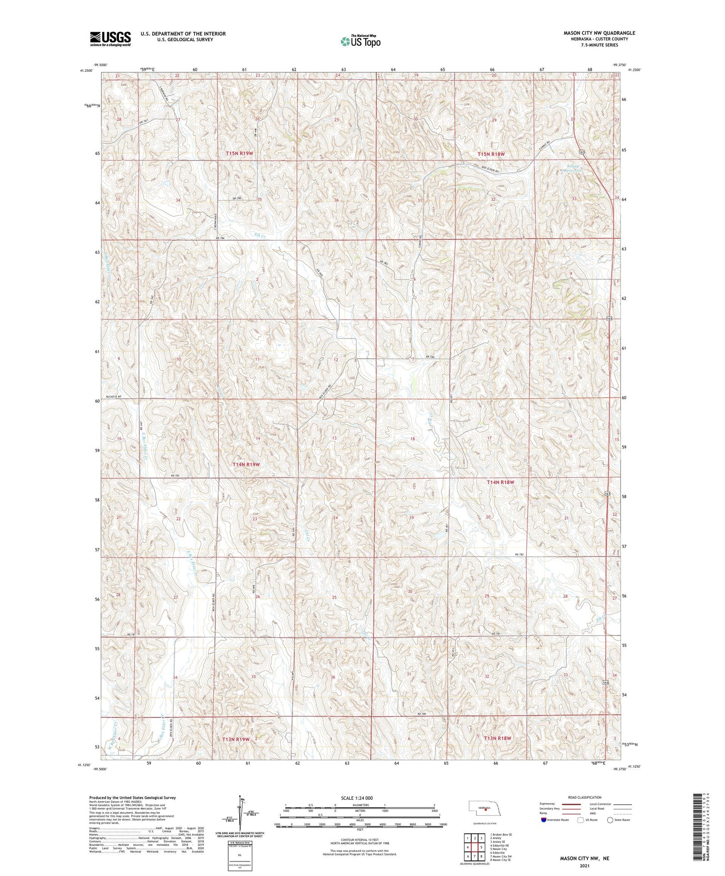 Mason City NW Nebraska US Topo Map Image