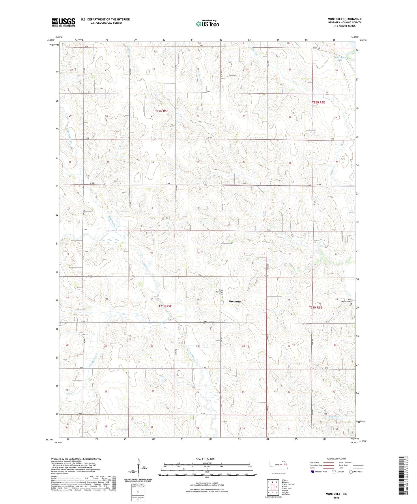 Monterey Nebraska US Topo Map Image