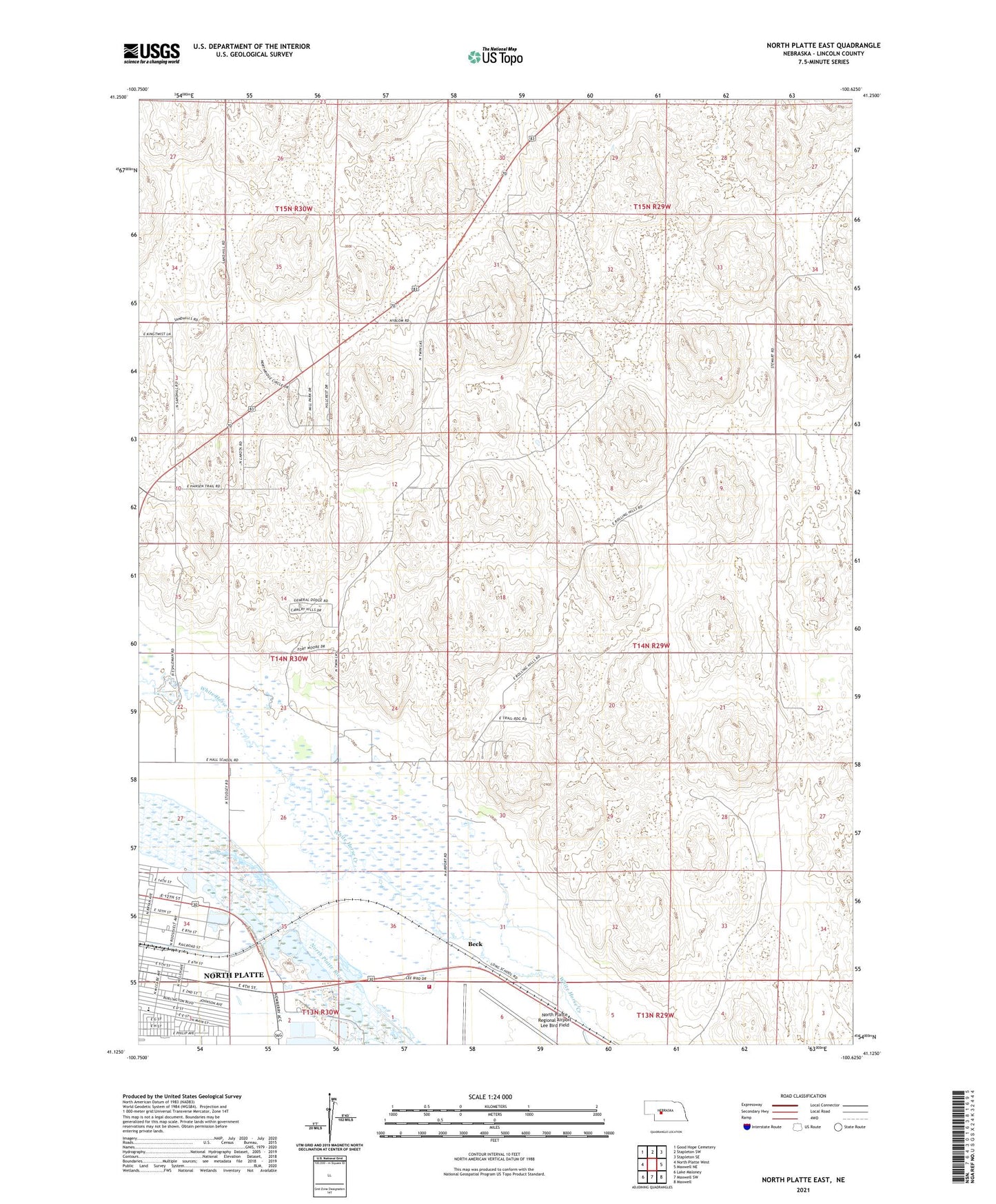 North Platte East Nebraska US Topo Map Image
