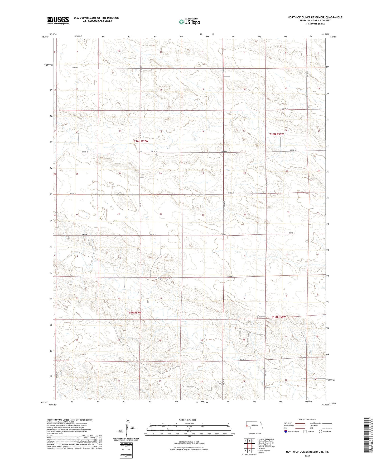 North of Oliver Reservoir Nebraska US Topo Map Image